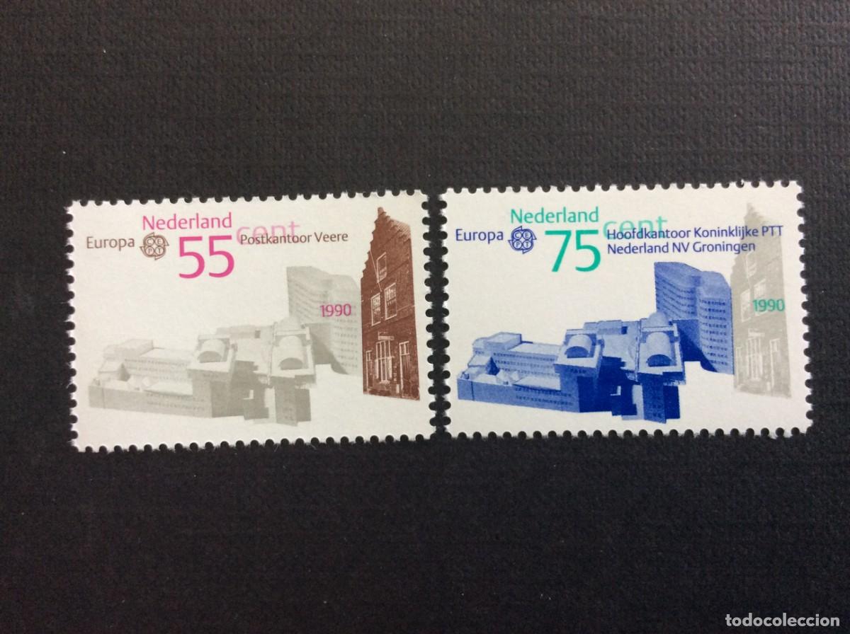 Sellos: HOLANDA N&ordm; YVERT 1355/6*** A&Ntilde;O 1990. EUROPA. EDIFICIOS POSTALES - Foto 1