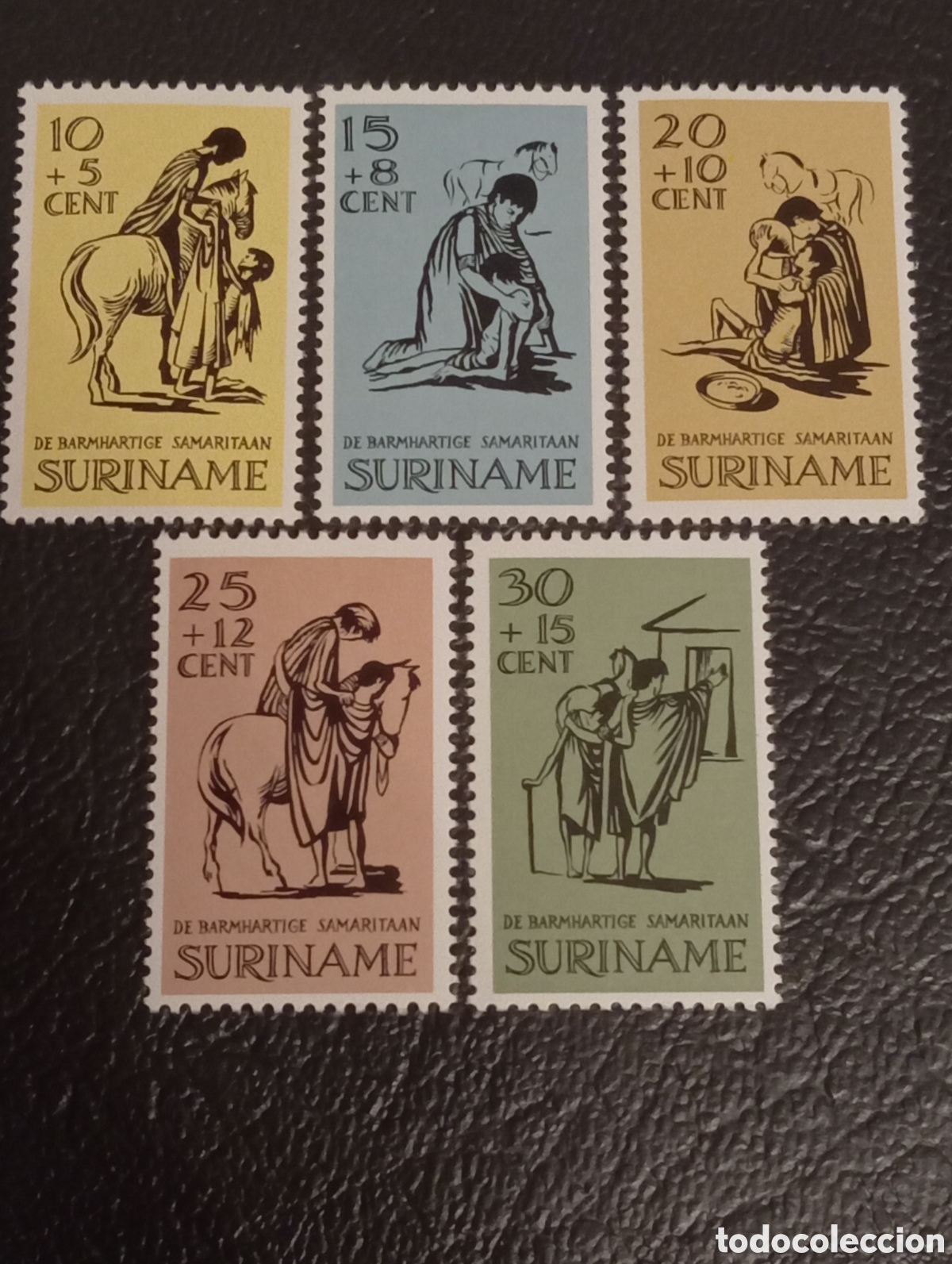 Sellos: Suriname 1967 - Serie Pascua El Buen Samaritano - MNH - Cat. Scott B132-B136