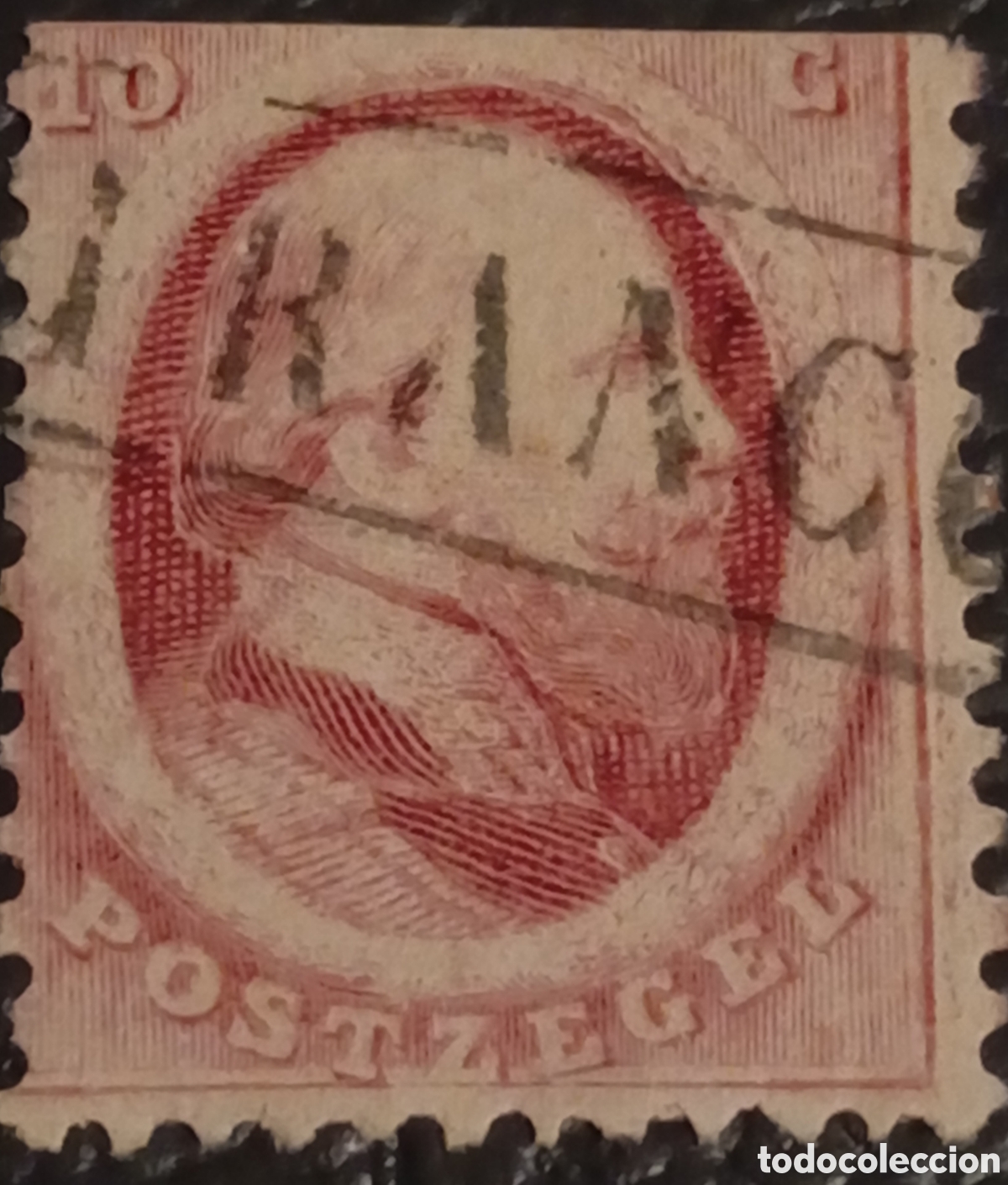 Sellos: Pa&iacute;ses Bajos 1864 - Rey Guillermo III, 10 Centavos Rojo - Cat. Scott #8 / NVPH #5