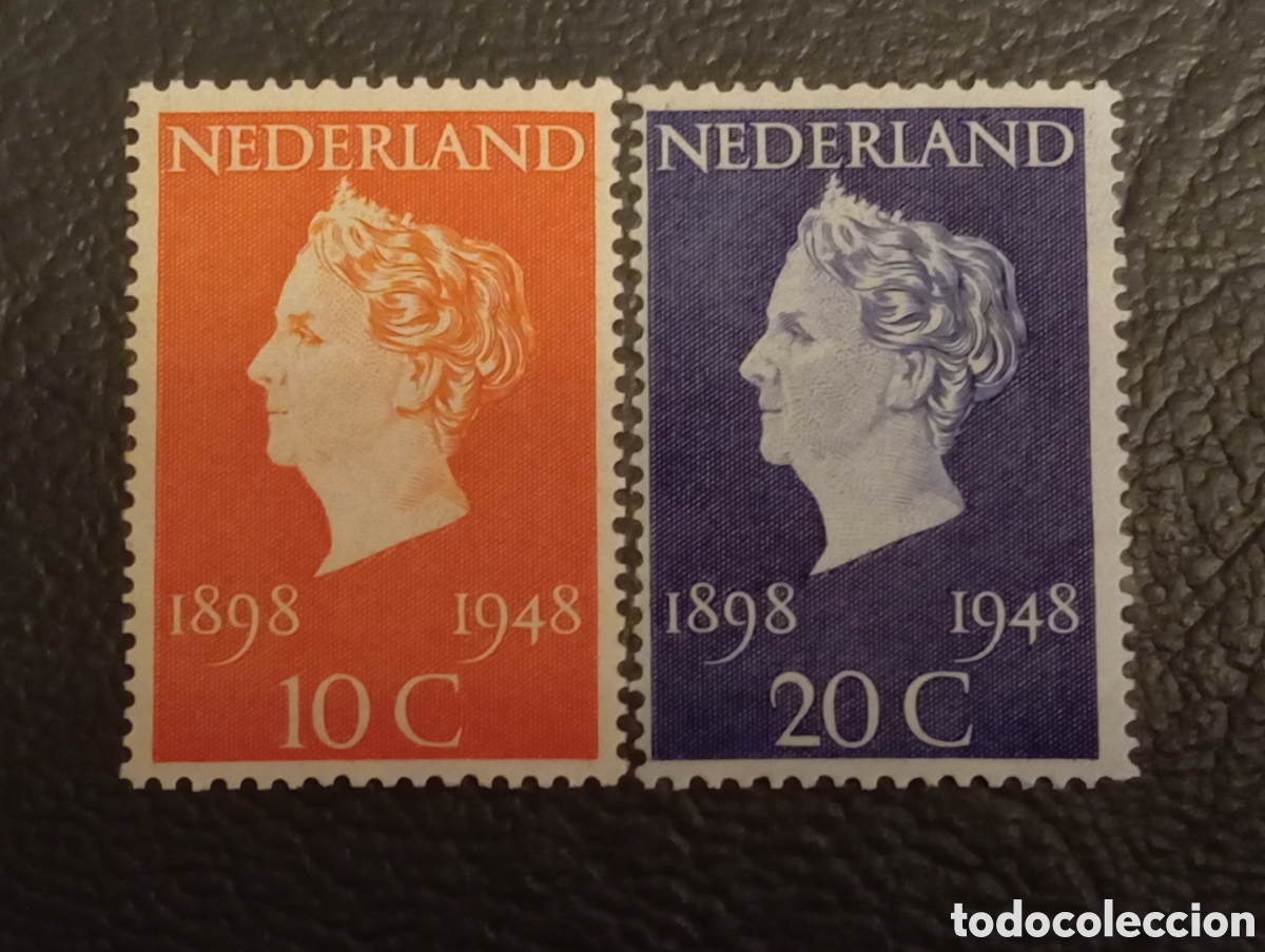 Sellos: Holanda 1948 - 50&ordm; Aniv. Reinado Reina Guillermina - NVPH 504/505 (Michel 507/508) MNH