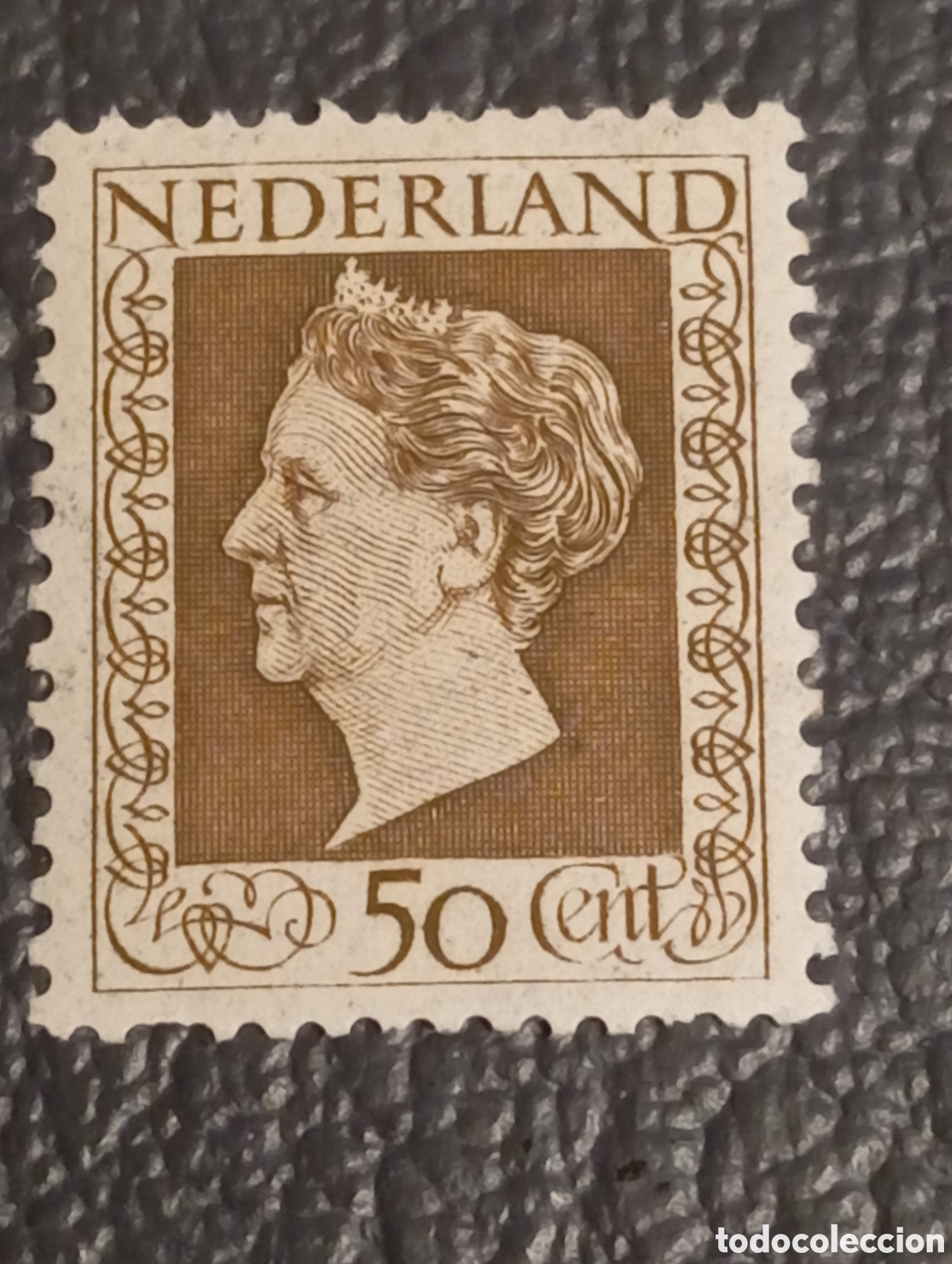 Sellos: Holanda 1948 - Reina Guillermina 50 Cent Marr&oacute;n - Sc# 299 MNH