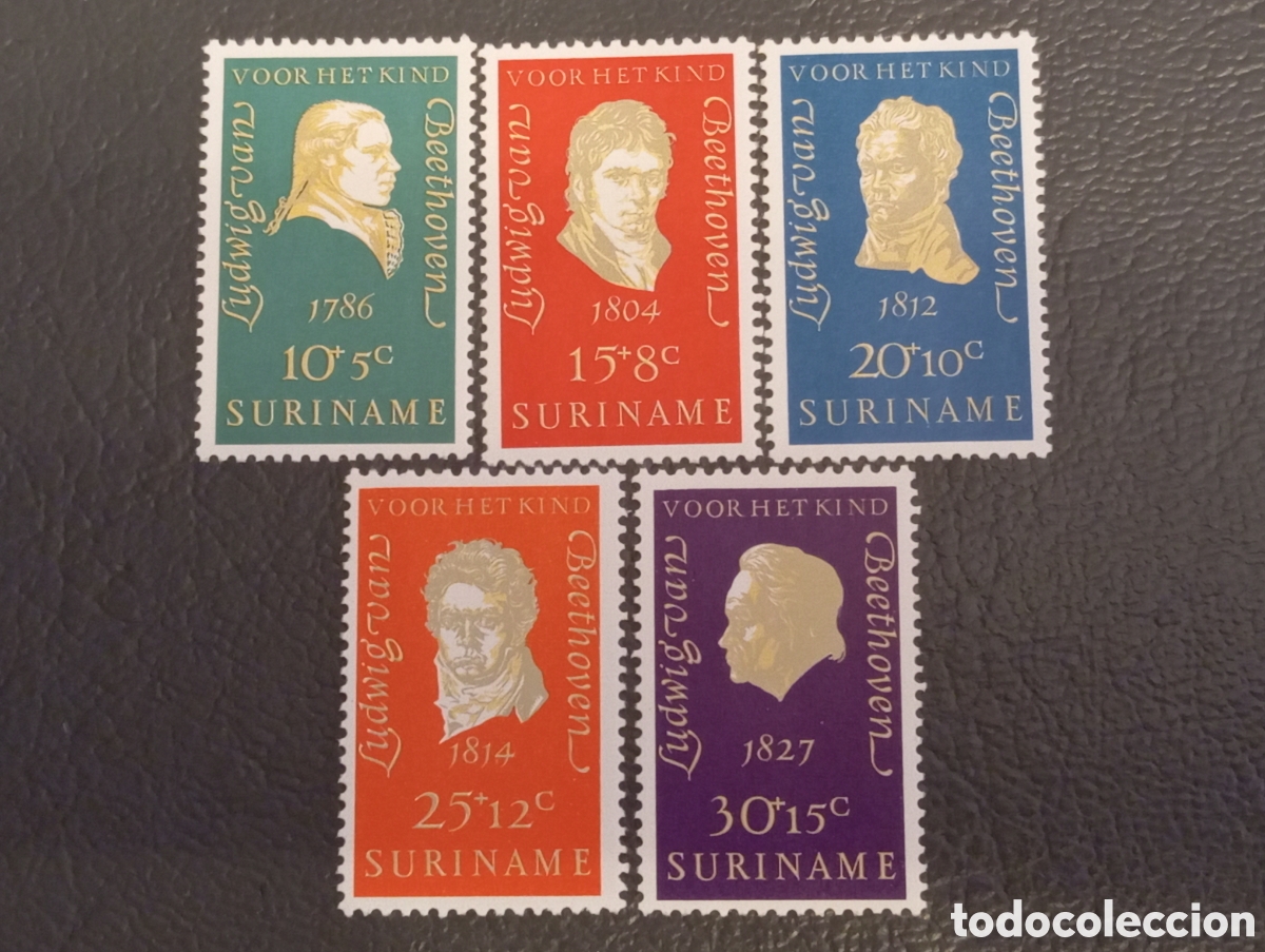 Sellos: Surinam 1970 - Serie Beethoven 200&ordm; Aniv. (B169-B173 / Michel 526-530) MNH&rdquo;
