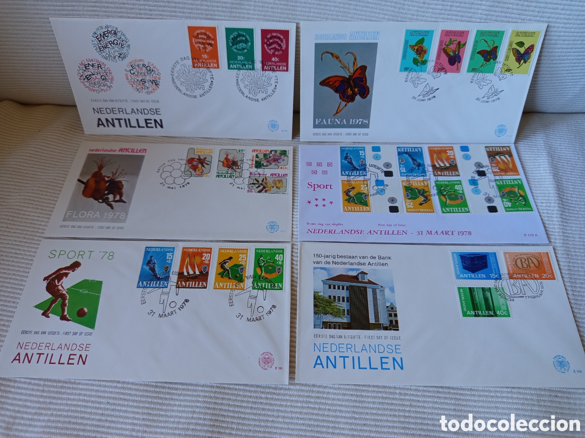 Sellos: Lote 6 Sobres Primer D&iacute;a (FDC) Antillas Neerlandesas 1978 - Cat. NVPH 559-575