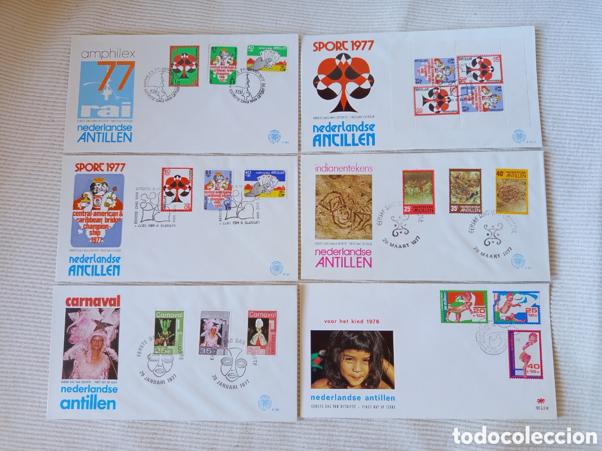 Sellos: Colecci&oacute;n 6 Sobres Primer D&iacute;a (FDC) Antillas Neerlandesas 1976-1977