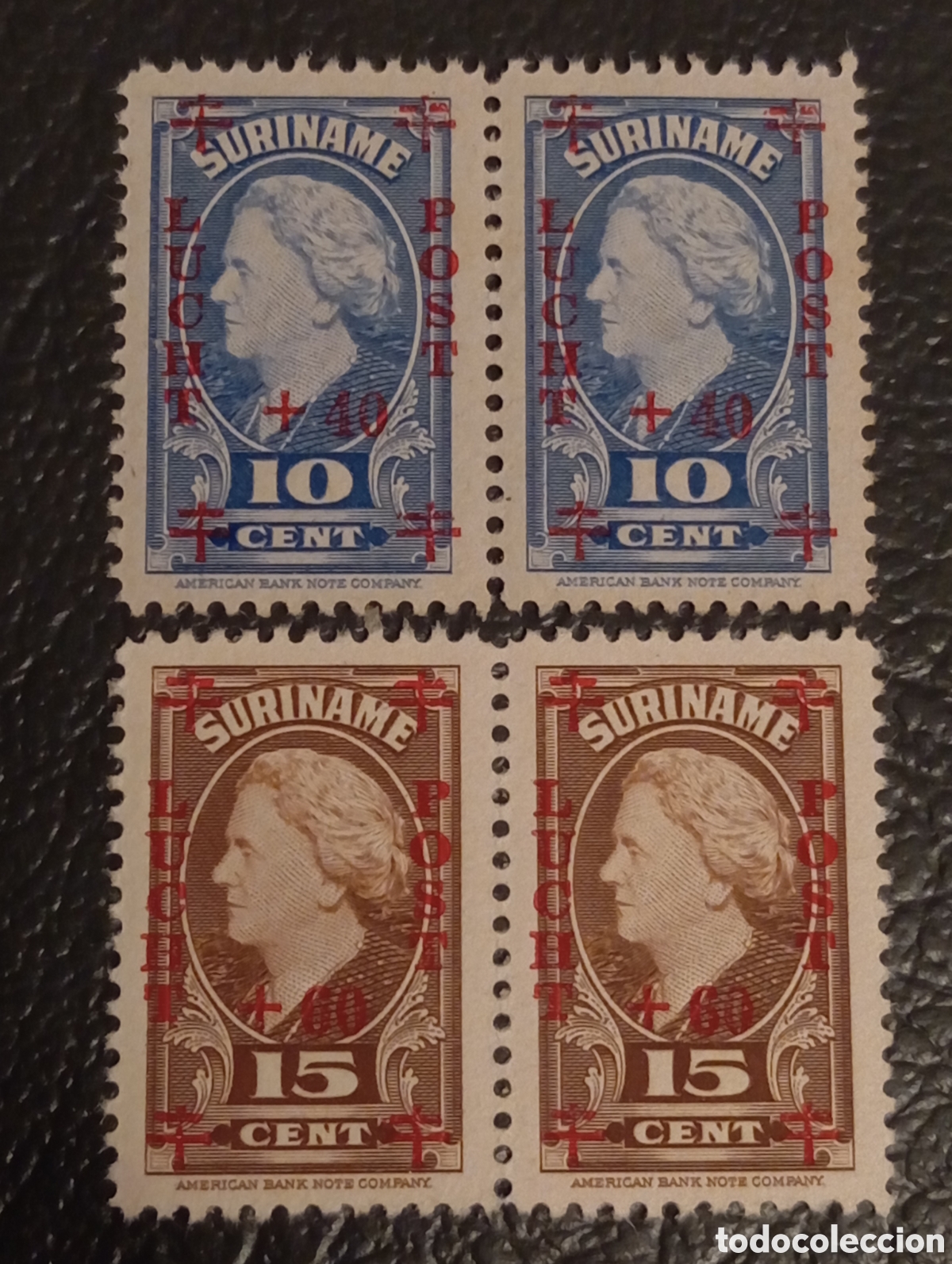 Sellos: Suriname 1945 - Queen Wilhelmina Airmail Semi-Postal - Scott #CB2-CB3 - MNH