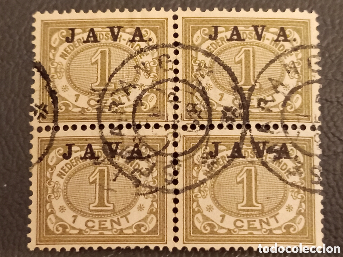 Sellos: Indias Orientales Neerlandesas 1908 Bloque de 4 1c JAVA Usado NVPH 64 Scott 82