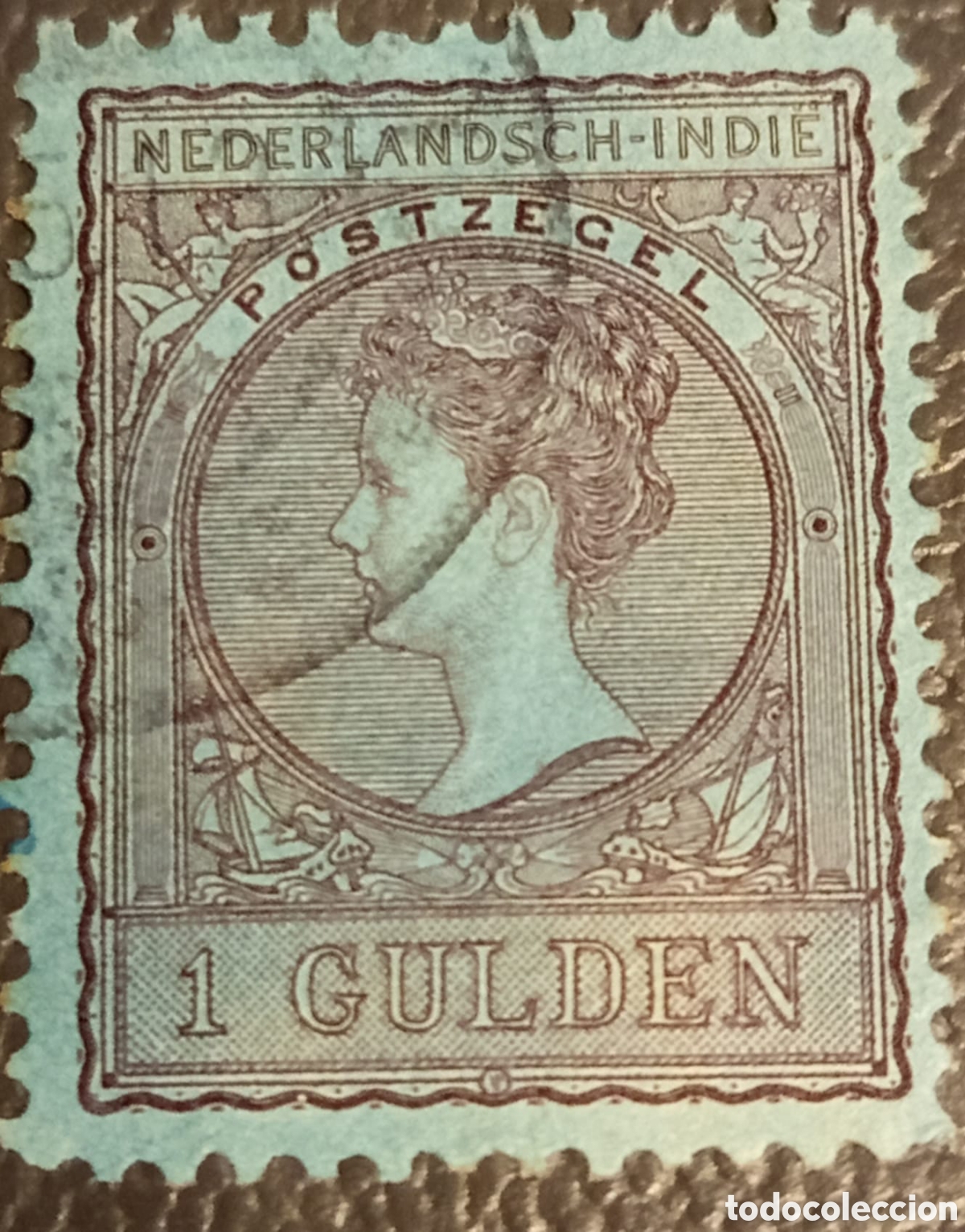 Sellos: Sello Indias Orientales Neerlandesas 1905, 1 Gulden - Yvert 107 (Guillermina)
