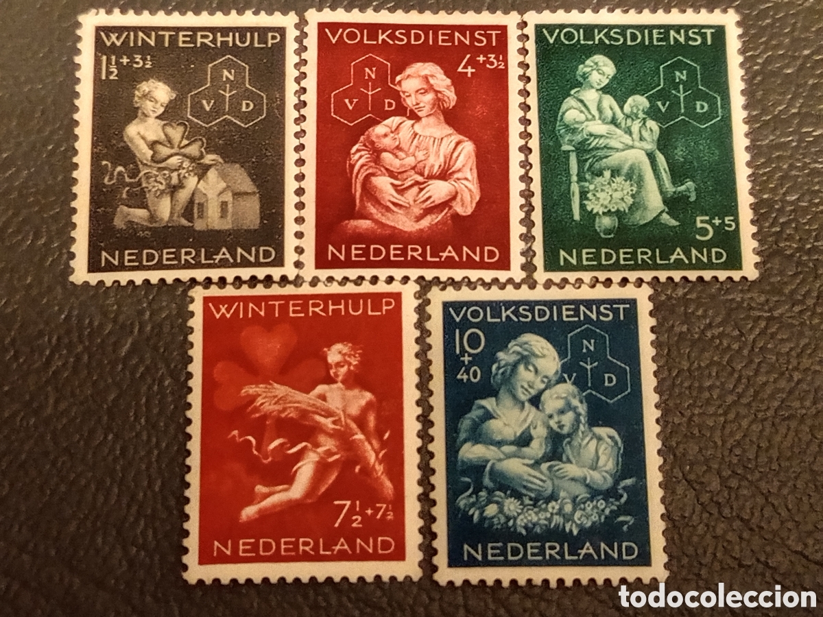 Sellos: Pa&iacute;ses Bajos 1944 - Serie Completa Winterhulp NVD - NVPH 423/427 MH