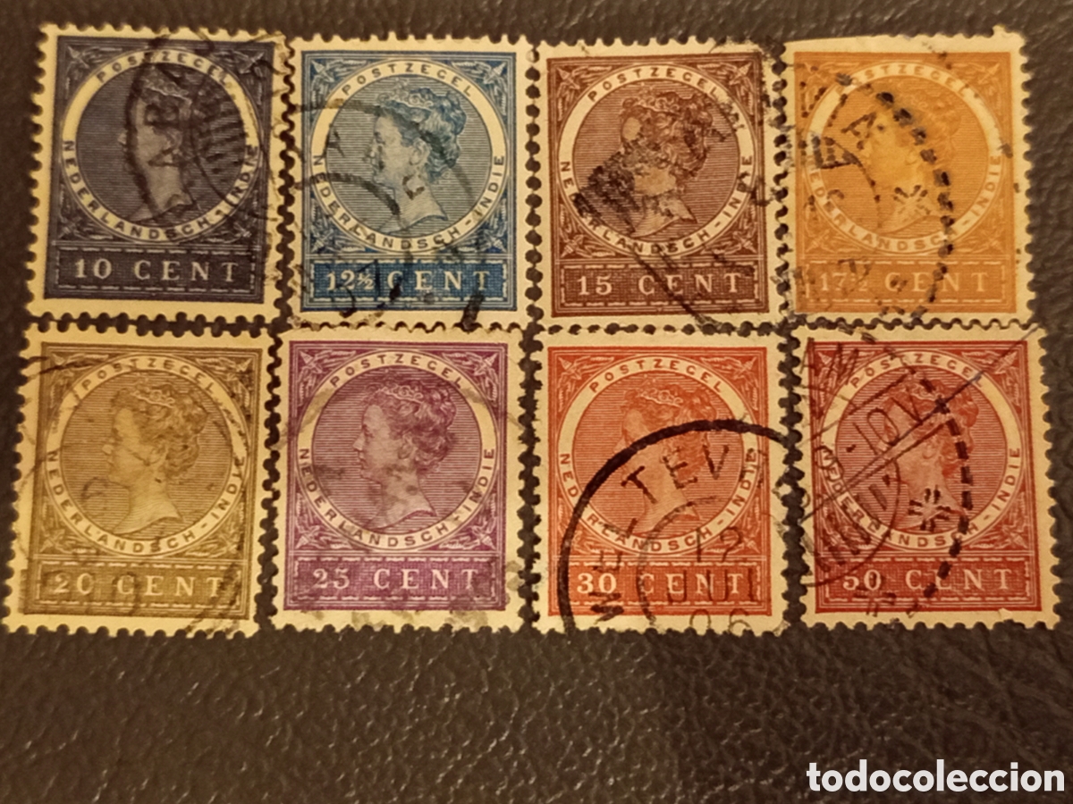 Sellos: Lote 8 Sellos Indias Orientales Neerlandesas 1892/1902 Reina Guillermina - NVPH 38/45 Usados