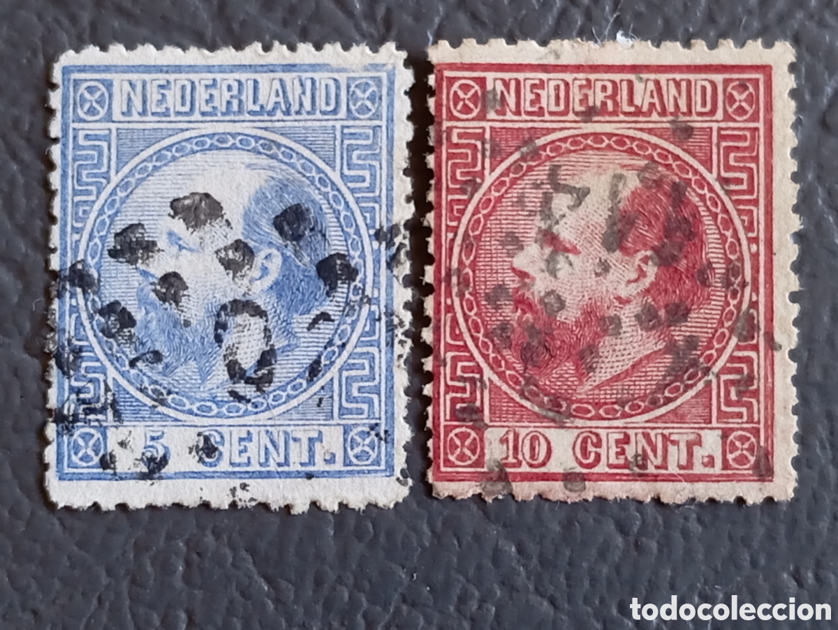 Sellos: PA&Iacute;SES BAJOS 1872 &middot; Rey Guillermo III &middot; 5c + 10c &middot; NVPH 19 & 22 &middot; Scott 26 & 29 &middot; Usados