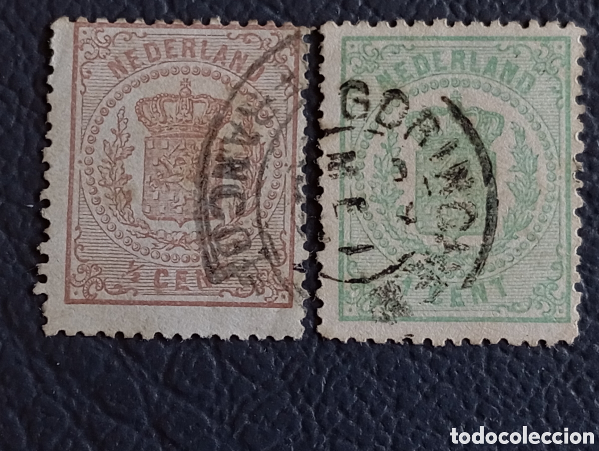 Sellos: PA&Iacute;SES BAJOS 1869 &middot; &rdquo;Wapenzegel&rdquo; Escudo de Armas &middot; &frac12;c + 1c &middot; NVPH 13-14 &middot; Scott 17-18 &middot; Usados