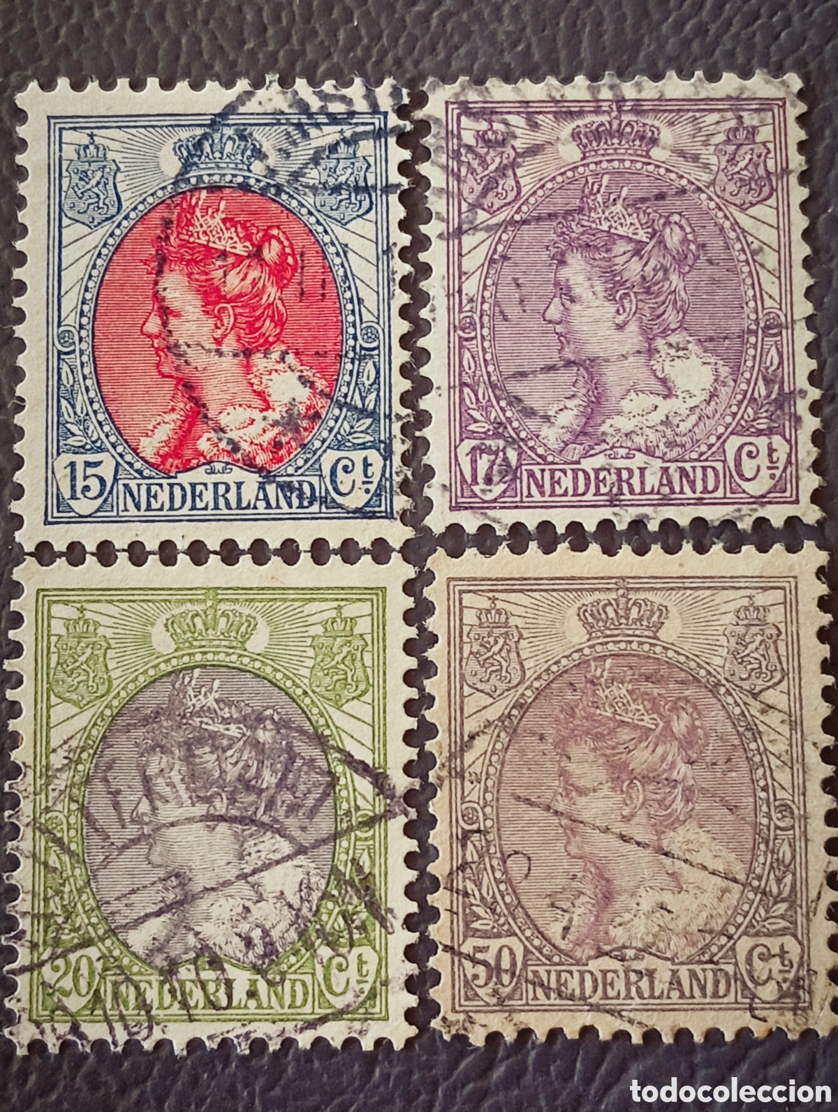 Selos: Pa&iacute;ses Bajos 1899/1905 &middot; Reina Wilhelmina &rdquo;Bontkraag&rdquo; &middot; 4v &middot; 15+17&frac12;+20+50c &middot; NVPH 68-73 &middot; Usado
