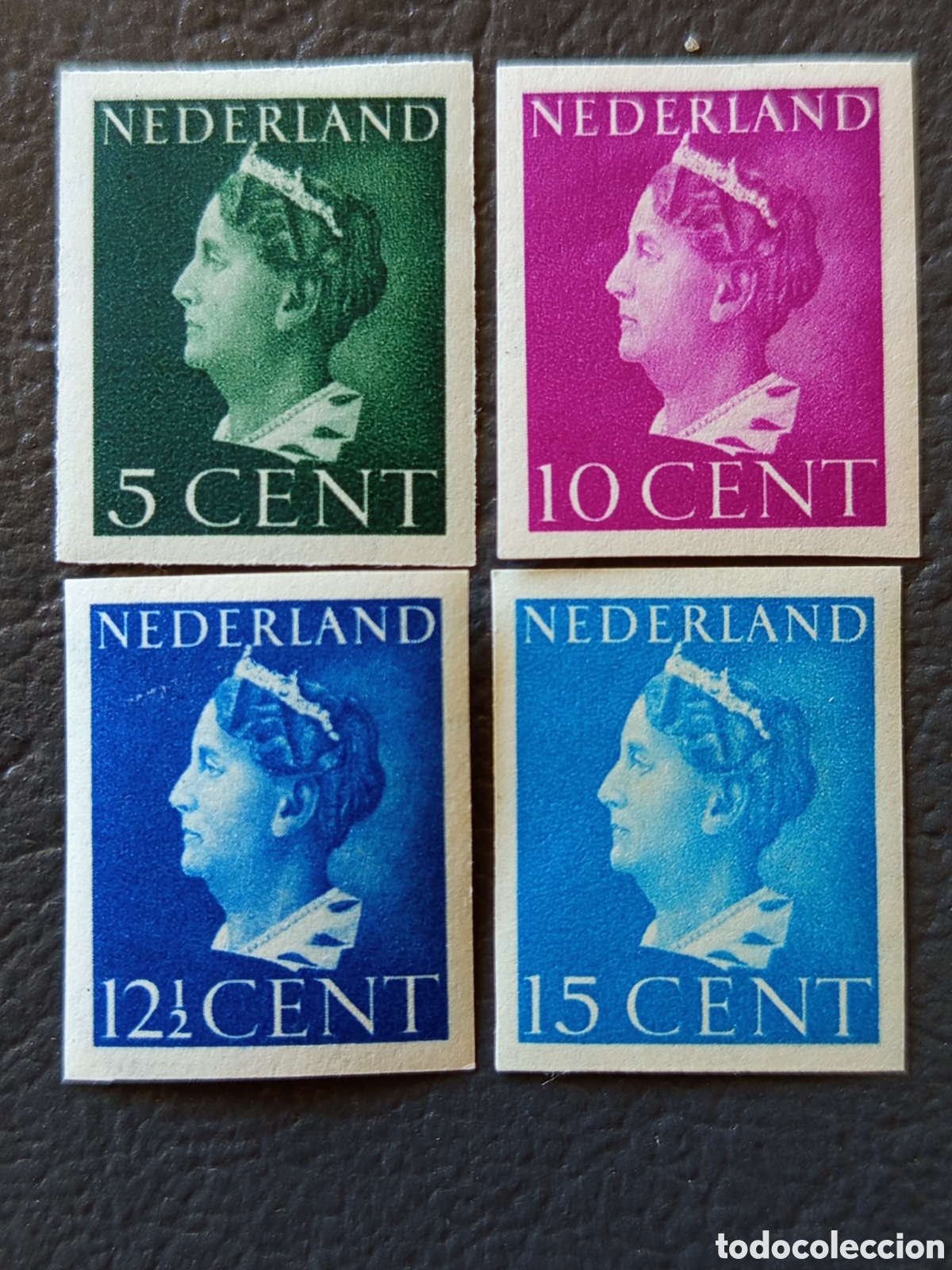Sellos: Pa&iacute;ses Bajos 1940 Guillermina sin dentar NVPH 332v-337v serie MH