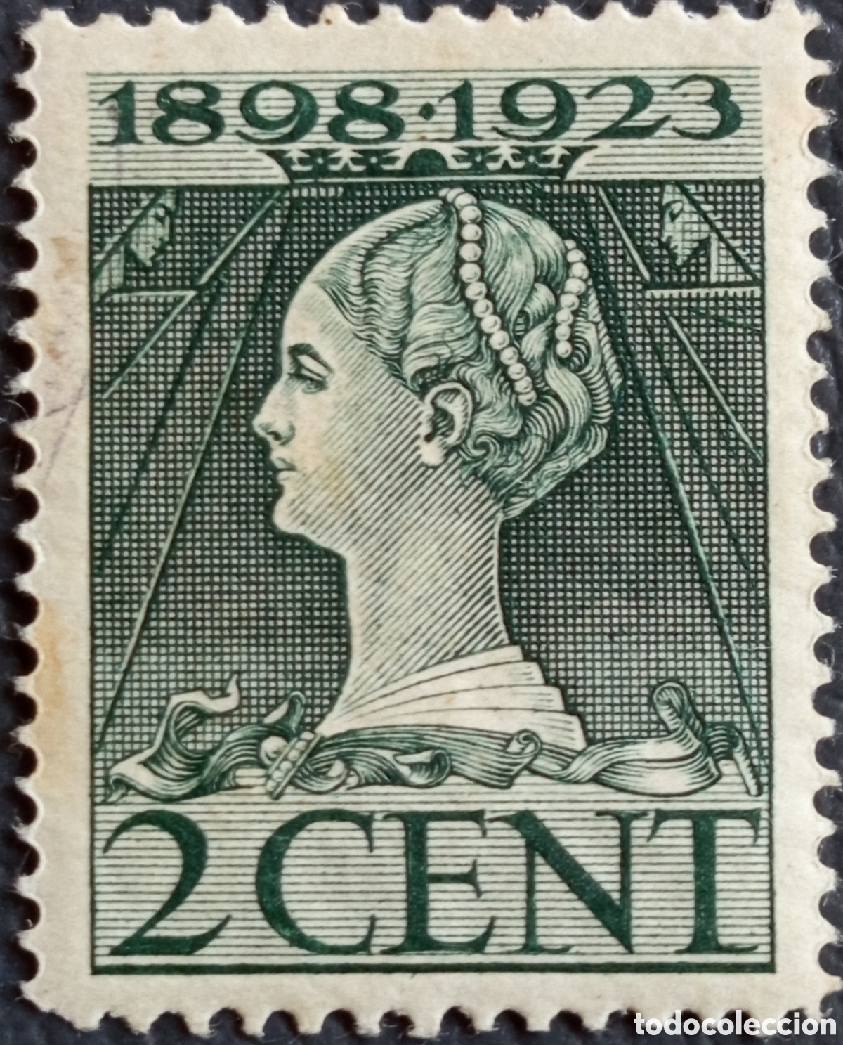 Briefmarken: Sello Pa&iacute;ses Bajos 1923 Bodas de Plata Reina Guillermina 2c Verde Cat#131 MH