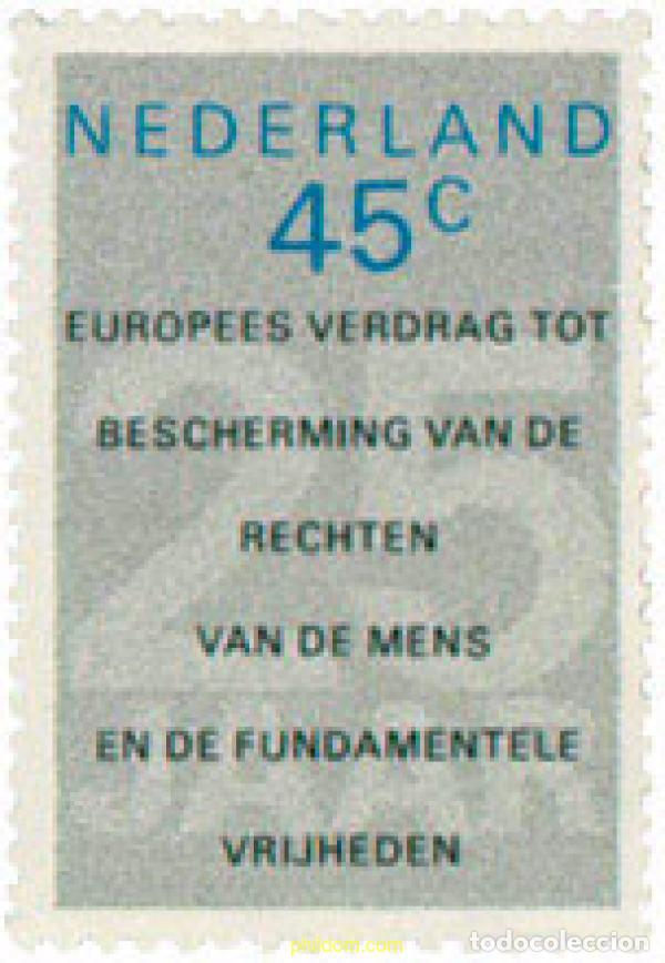 Sellos: 104243 MNH HOLANDA 1978 25 ANIVERSARIO DE LA CONVENCION EUROPEA DE LOS DERECHOS HUMANOS