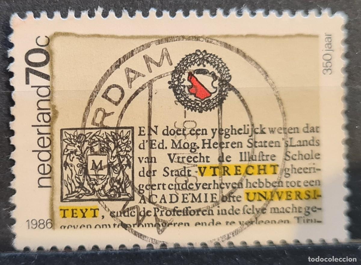 Selos: Sello usado de Paises Bajos 1986: 350 aniversario de la Universidad, carta fundacional