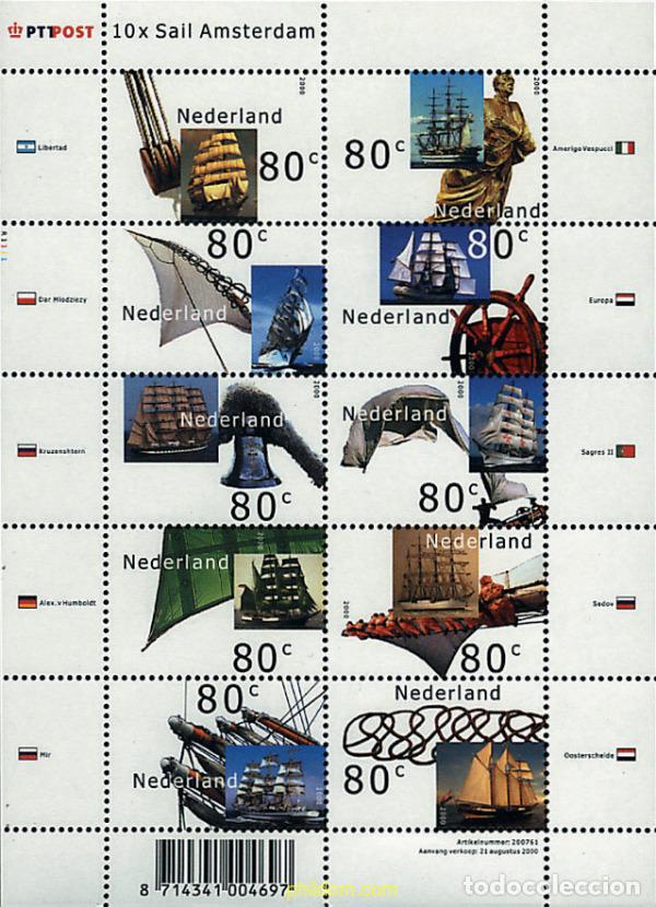 Sellos: 158599 MNH HOLANDA 2000 SAIL AMSTERDAM 2000. GRANDES VELEROS