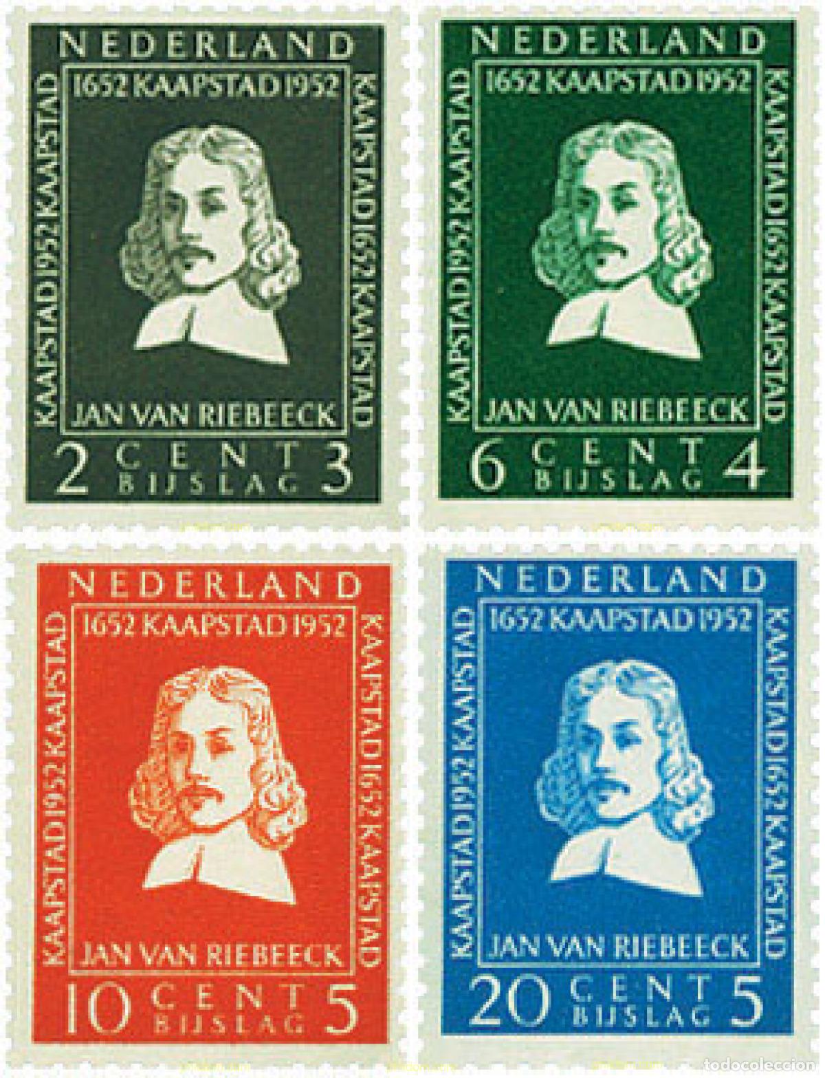 Sellos: 100742 MNH HOLANDA 1952 300 ANIVERSARIO DEL DESEMBARCO DE JAN VAN RIEBEECKS EN SUDAFRICA