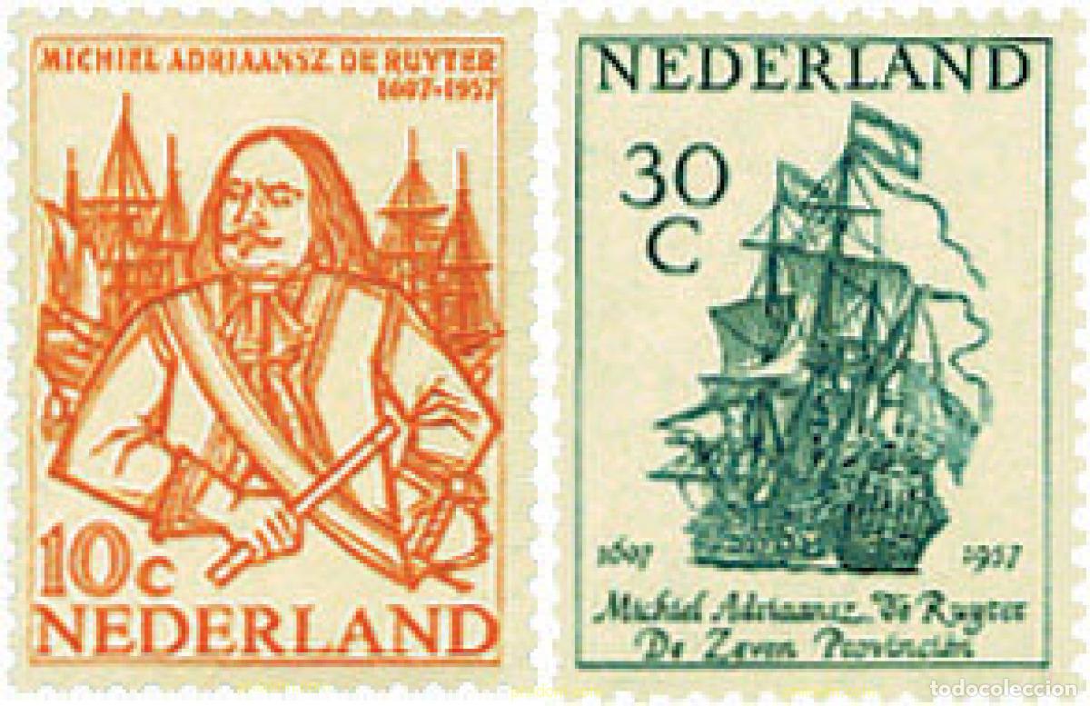 Sellos: 213671 HINGED HOLANDA 1957 350 ANIVERSARIO DEL NACIMIENTO DEL ALMIRANTE M. A. RUYTER