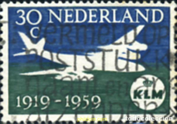 Sellos: 356173 USED HOLANDA 1959 40 ANIVERSARIO DE LA COMPA&Ntilde;IA AEREA KLM