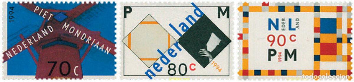 Sellos: 100907 MNH HOLANDA 1994 50 ANIVERSARIO DE LA MUERTE DEL PINTOR PIETER MONDRIAN