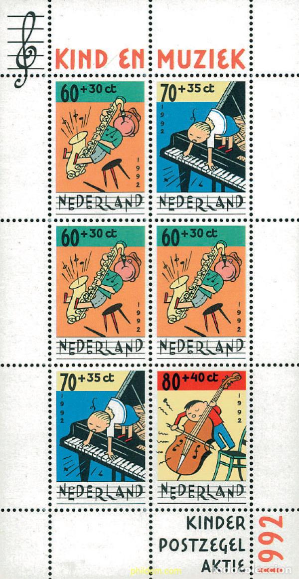 Sellos: 100959 MNH HOLANDA 1992 PRO INFANCIA. EL NI&Ntilde;O Y LA MUSICA