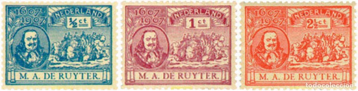 Sellos: 323784 HINGED HOLANDA 1907 3 CENTENARIO DEL NACIMIENTO DEL ALMIRANTE M. A. DE RUYTER