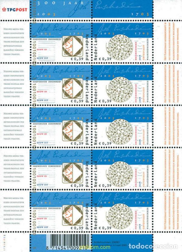 Sellos: 108353 MNH HOLANDA 2003 300 ANIVERSARIO DE LA IMPRENTA FILATELICA JOH. ENSCHEDE