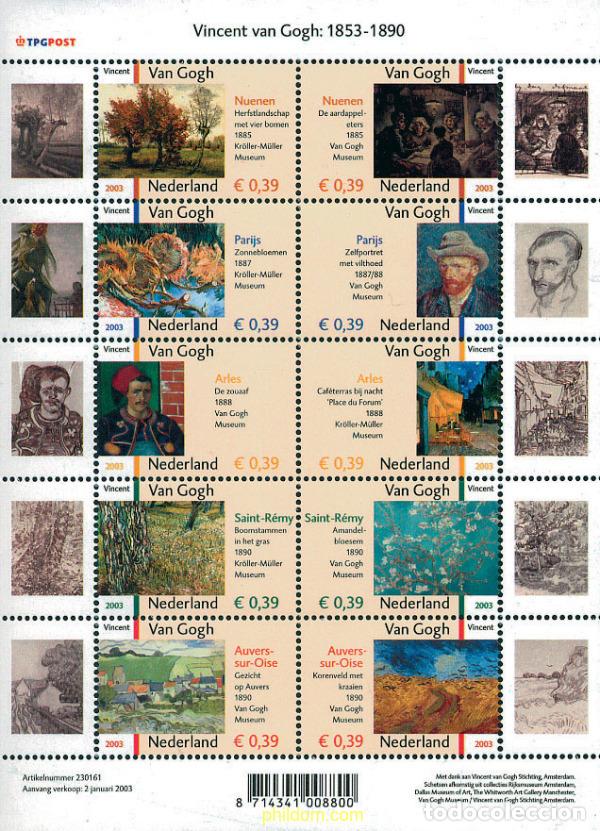 Sellos: 158607 MNH HOLANDA 2003 150 ANIVERSARIO DEL NACIMIENTO DE VINCENT VAN GOGH