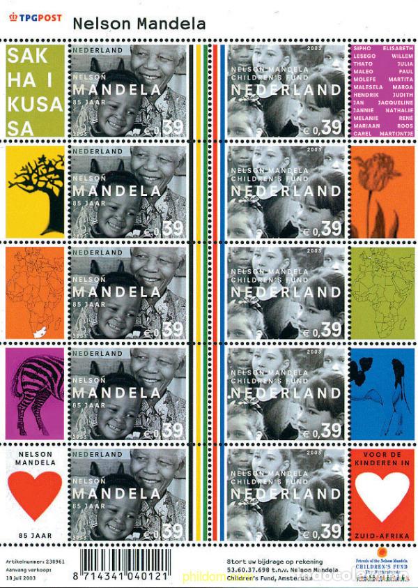 Sellos: 125540 MNH HOLANDA 2003 85 ANIVERSARIO DEL NACIMIENTO DE NELSON MANDELA