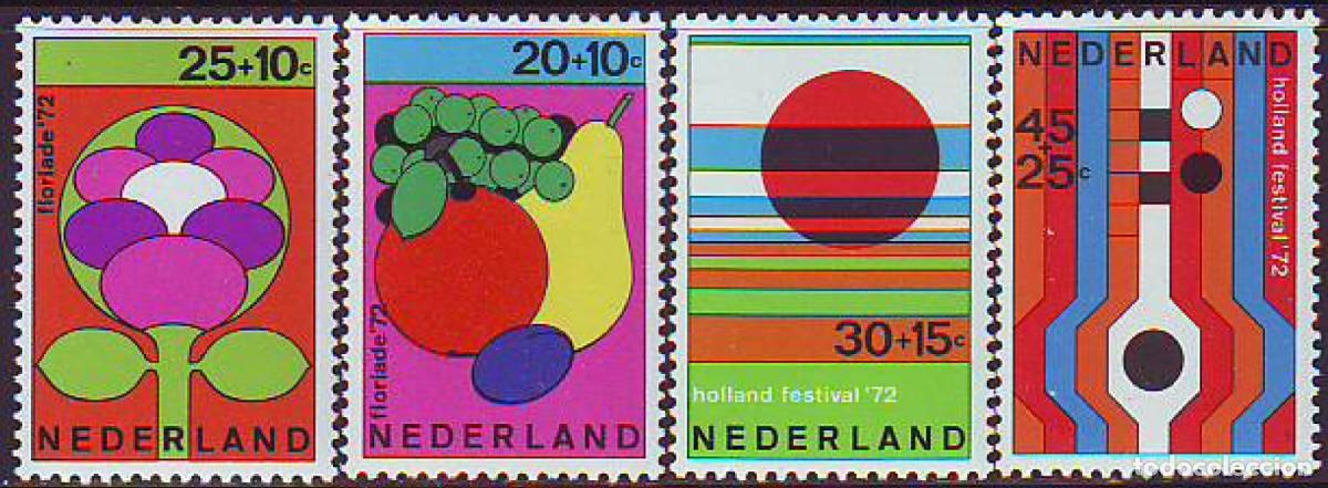 Sellos: SELLOS* ( marcas de charnelas casi invisibles) DE HOLANDA 1972, YT 954/ 57