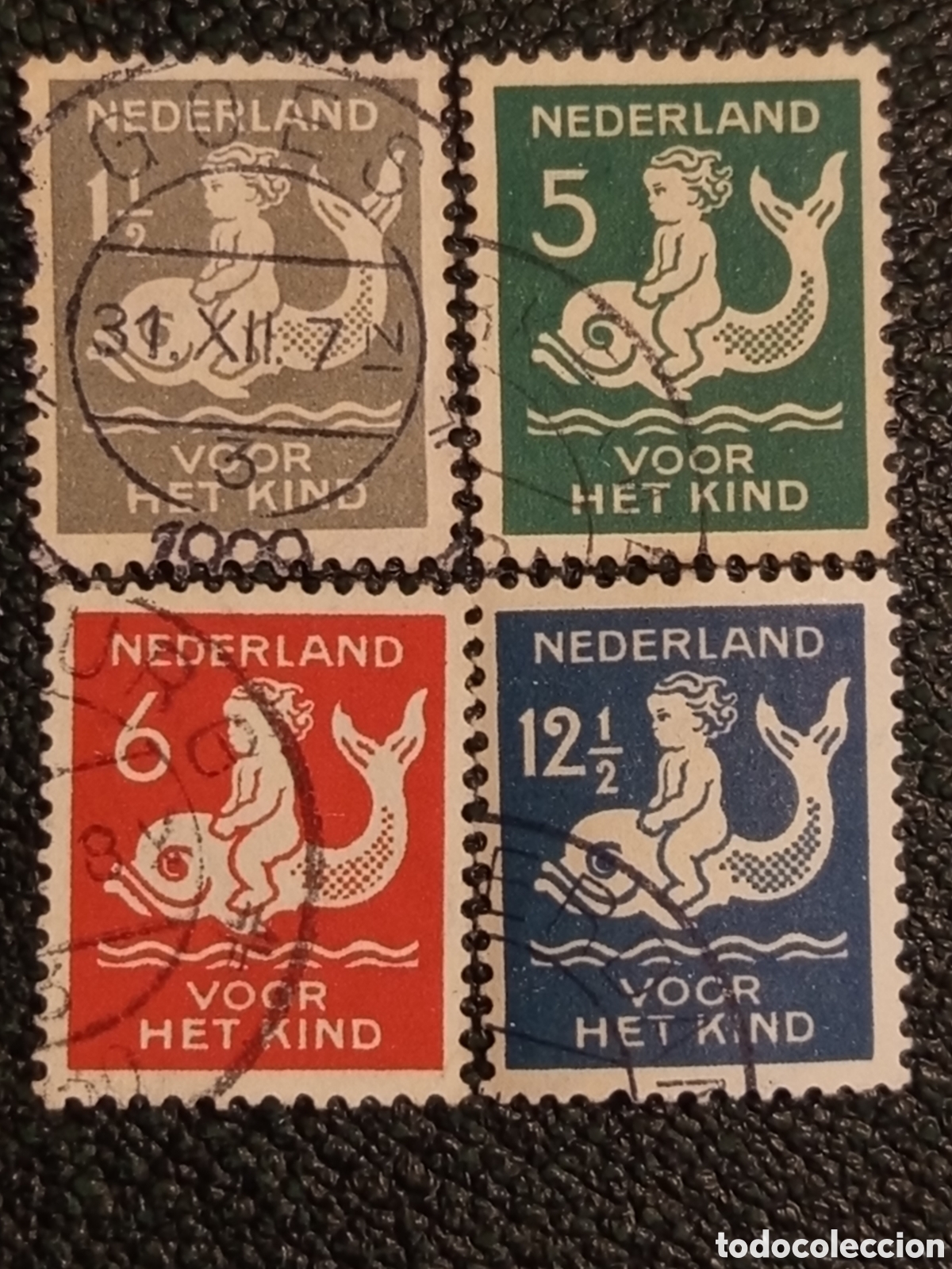 Sellos: &rdquo;Holanda 1930 sello del ni&ntilde;o Trit&oacute;n/ni&ntilde;o-pez NVPH 236-239 usado 4 sellos&rdquo;