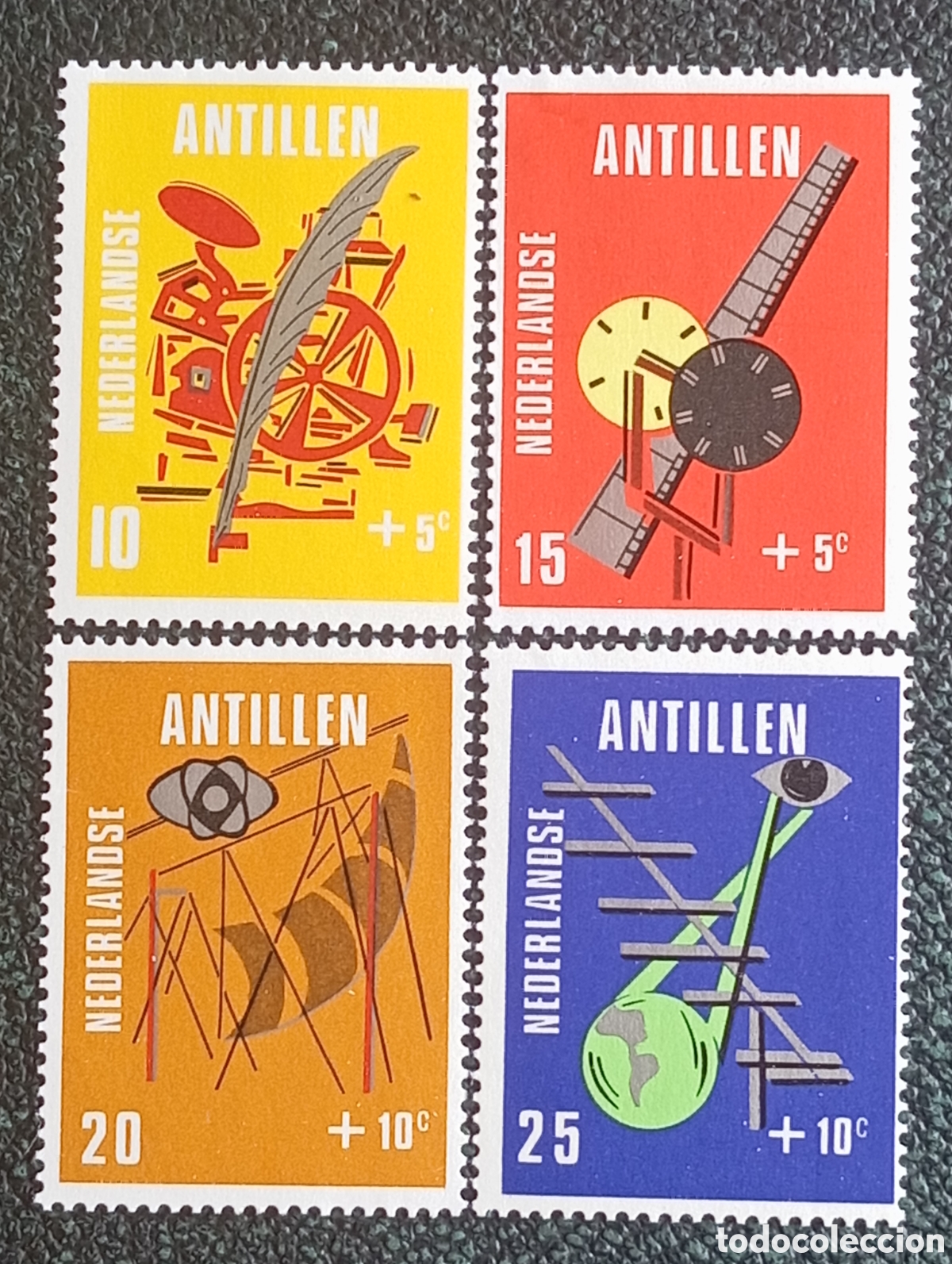 Sellos: Antillas Neerlandesas 1970 Medios de Comunicaci&oacute;n Serie Completa MNH Michel 220/223