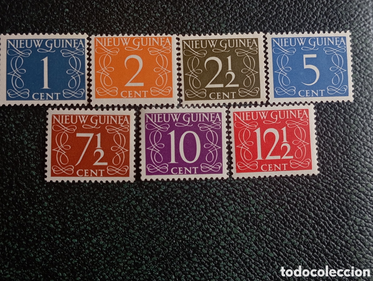 Sellos: Lote 7 Sellos Nueva Guinea Neerlandesa 1950 NVPH 1/4 6/8 MNH Serie Cifras