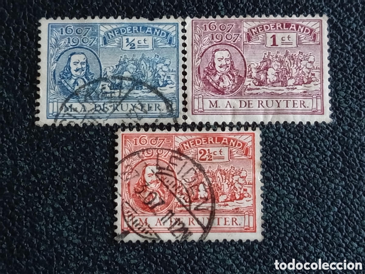 Sellos: &rdquo;Holanda 1907 De Ruyter NVPH 85-87 serie 3v usado&rdquo;