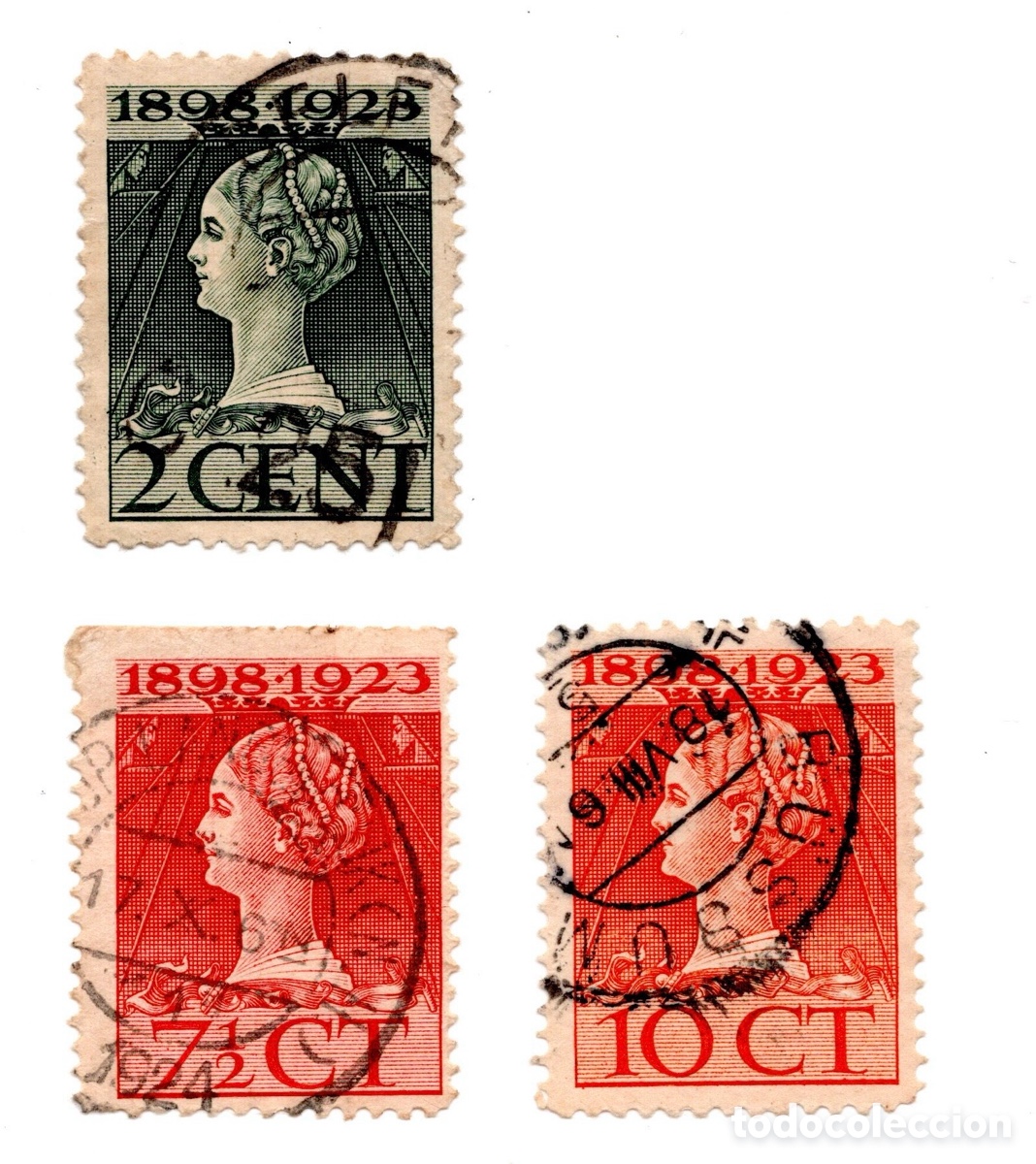 Sellos: HOLANDA 1923 JUBILEO GUILLERMINA 1898-1923 - 3 SELLOS USADOS