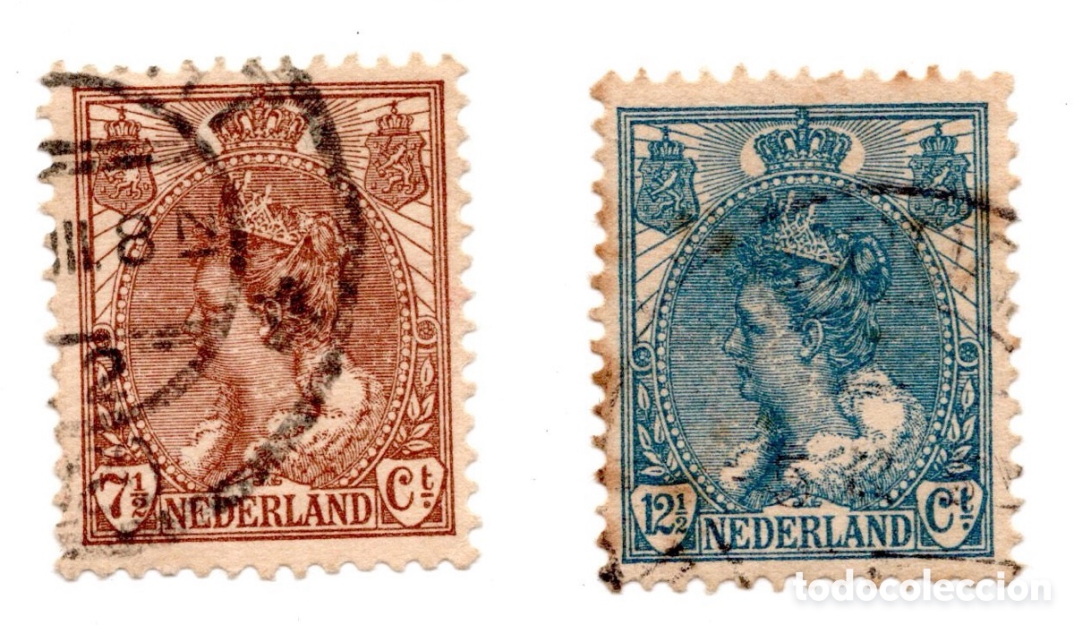 Sellos: HOLANDA 1899-1905 GUILLERMINA CUELLO DE PIEL - 2 SELLOS USADOS