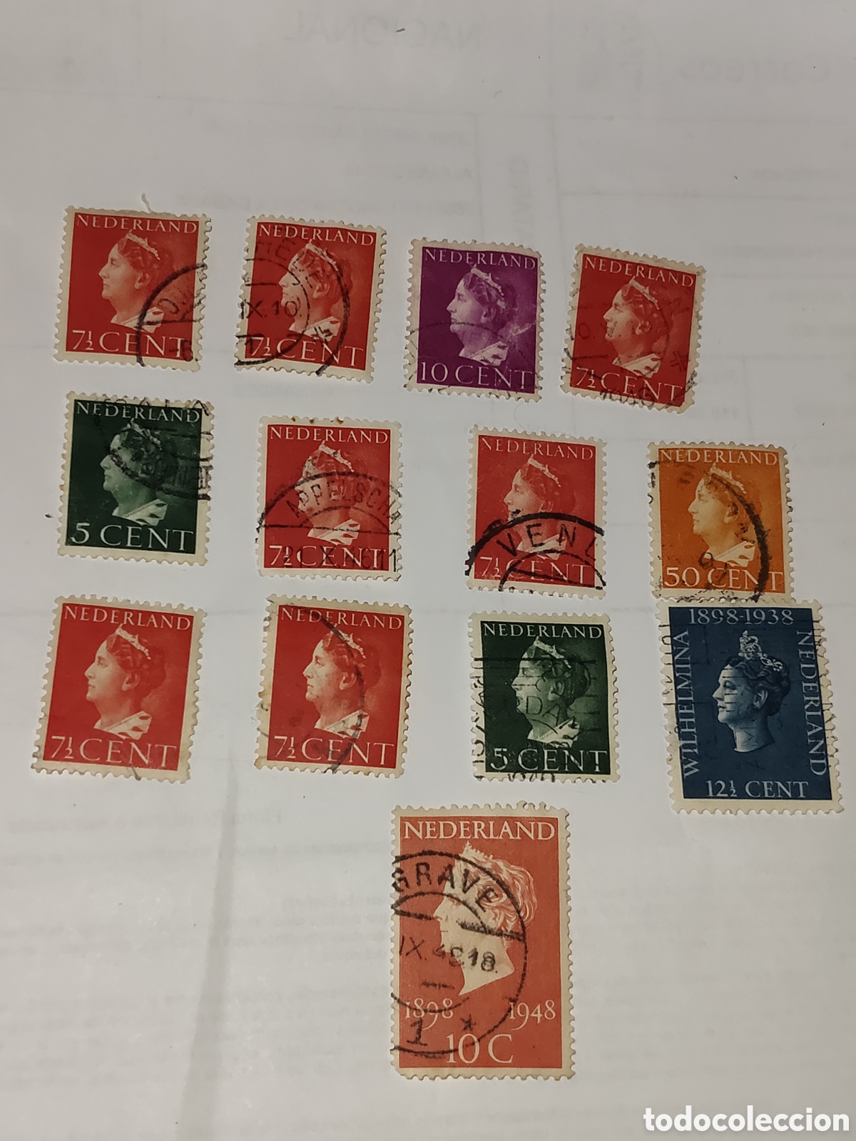 Sellos: 13 sellos de Holanda Reina Guillermina 1938-40