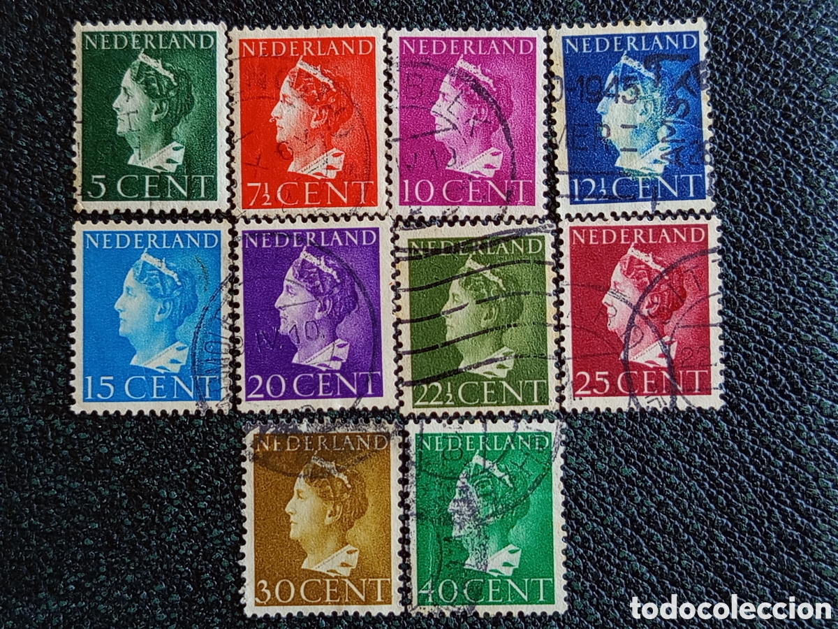 Sellos: Pa&iacute;ses Bajos 1948 Serie B&aacute;sica Reina Guillermina Yvert 482/491 Usados