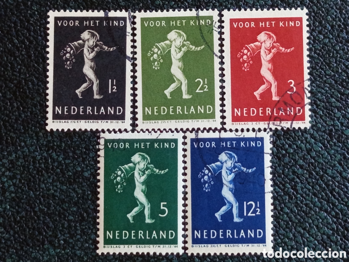 Sellos: Pa&iacute;ses Bajos 1941 Serie Completa Pro Infancia Cuerno de la Abundancia Yvert 386/390 Usados