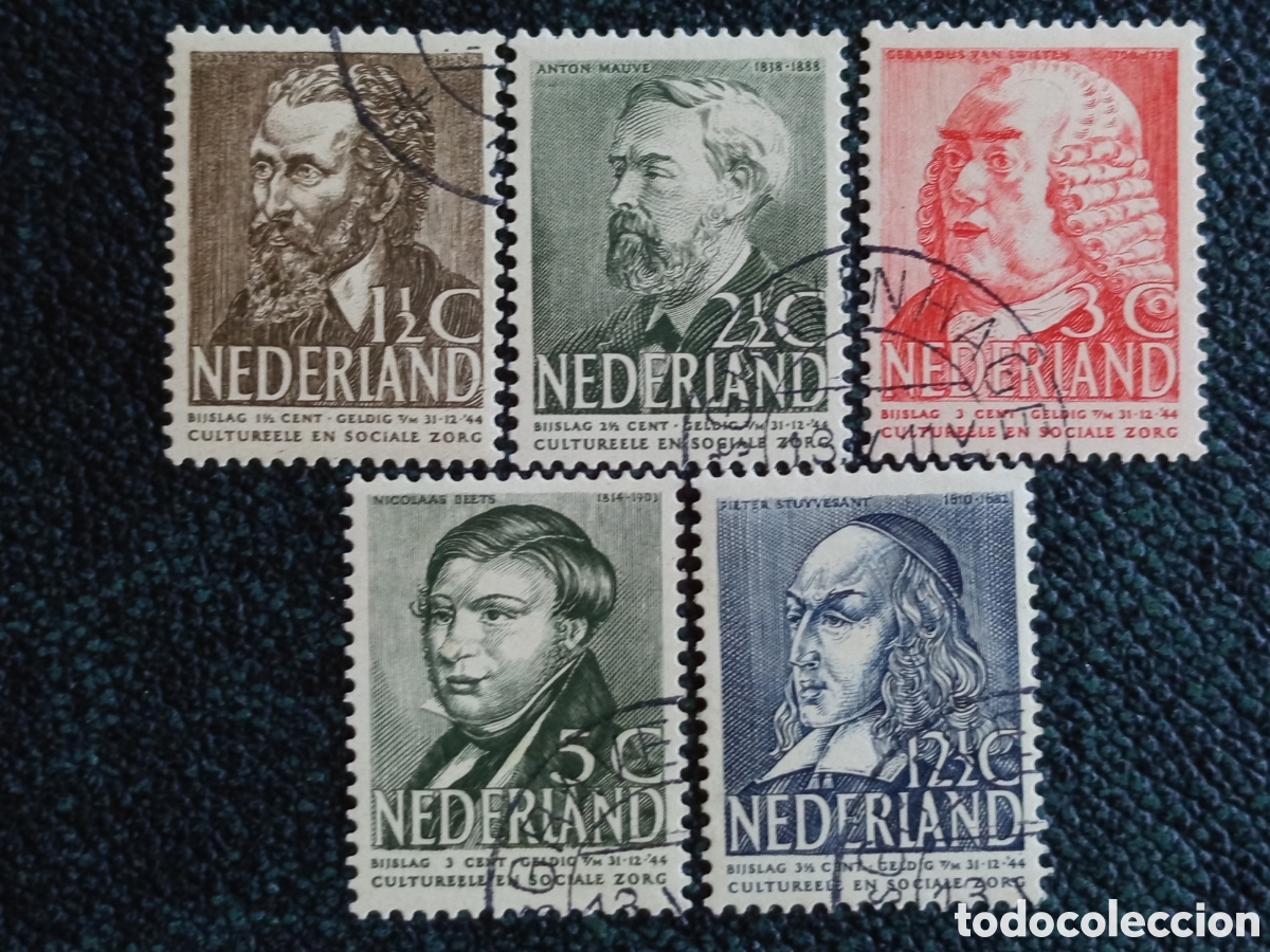 Sellos: Pa&iacute;ses Bajos 1939 Serie Completa Personalidades Culturales Yvert 326/330 Usados