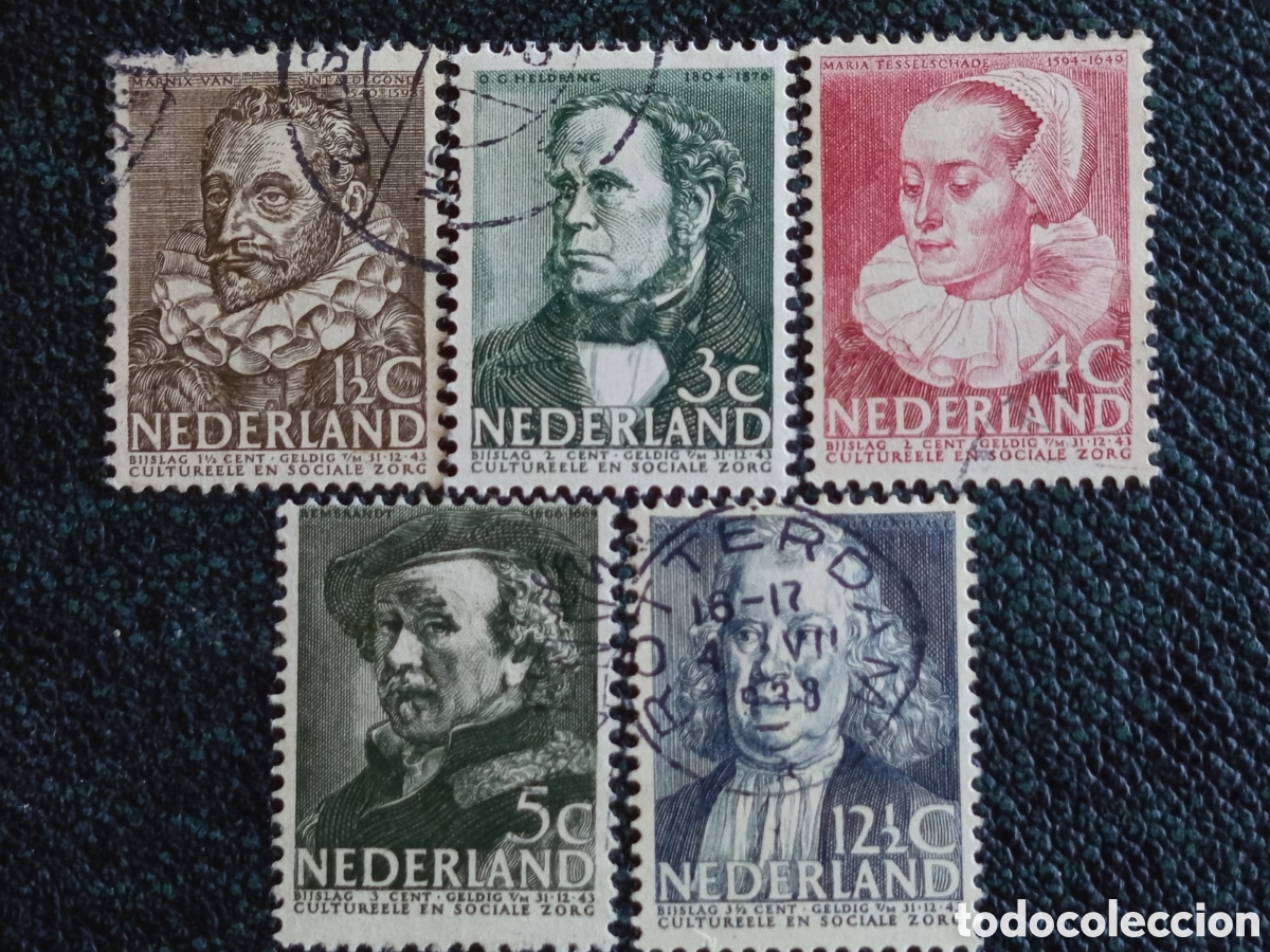 Sellos: Pa&iacute;ses Bajos 1938 Serie Completa Personalidades Culturales Yvert 312/316 Usados