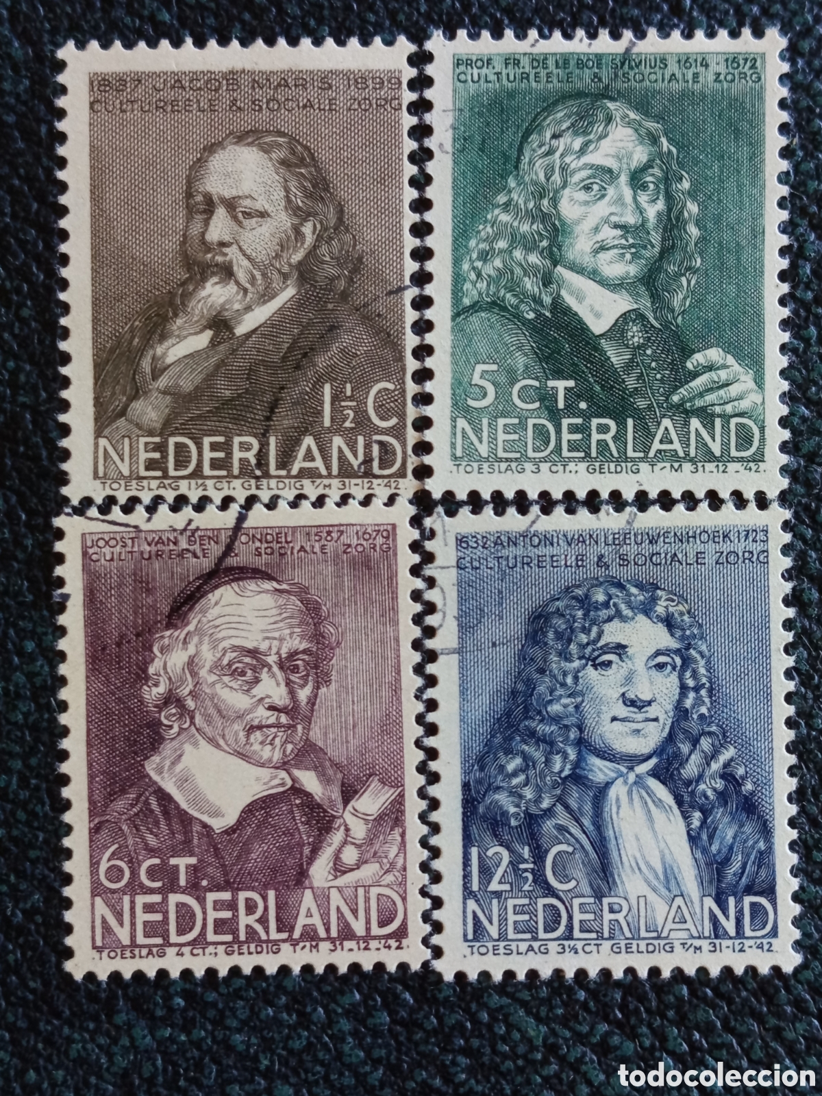 Sellos: Pa&iacute;ses Bajos 1937 Serie Completa Personalidades Culturales Yvert 302/305 Usados