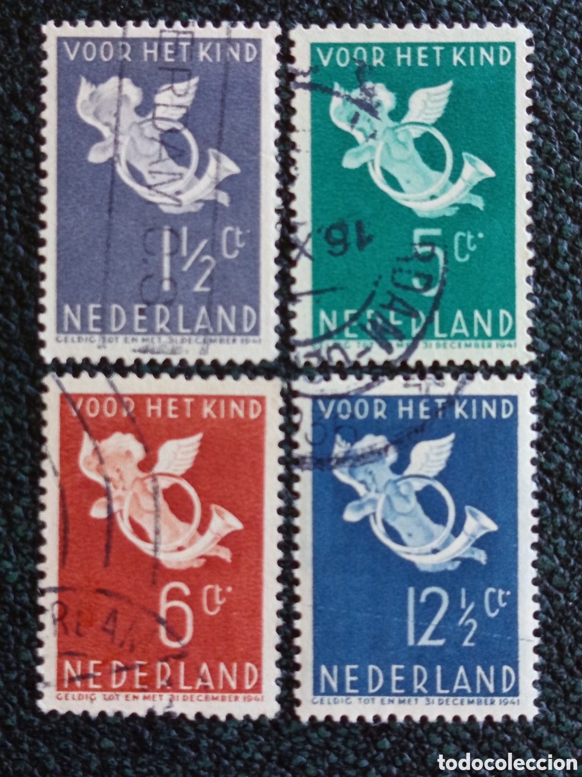 Sellos: Pa&iacute;ses Bajos 1937 Serie Completa Pro Infancia Querub&iacute;n y Cornucopia Yvert 306/309 Usados