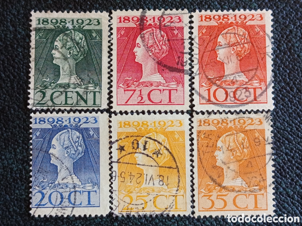 Sellos: Pa&iacute;ses Bajos 1923 Serie Jubileo Reina Guillermina Yvert 128/133 Usados