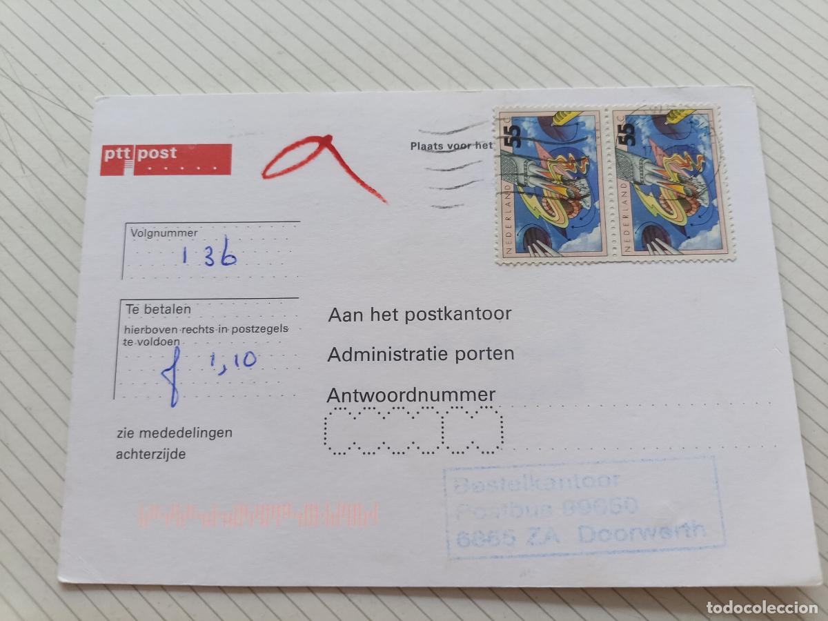 Sellos: Holanda, tarjeta, sobre postal de PTT Post utilizado para el cobro de tasas de franqueo insuficiente