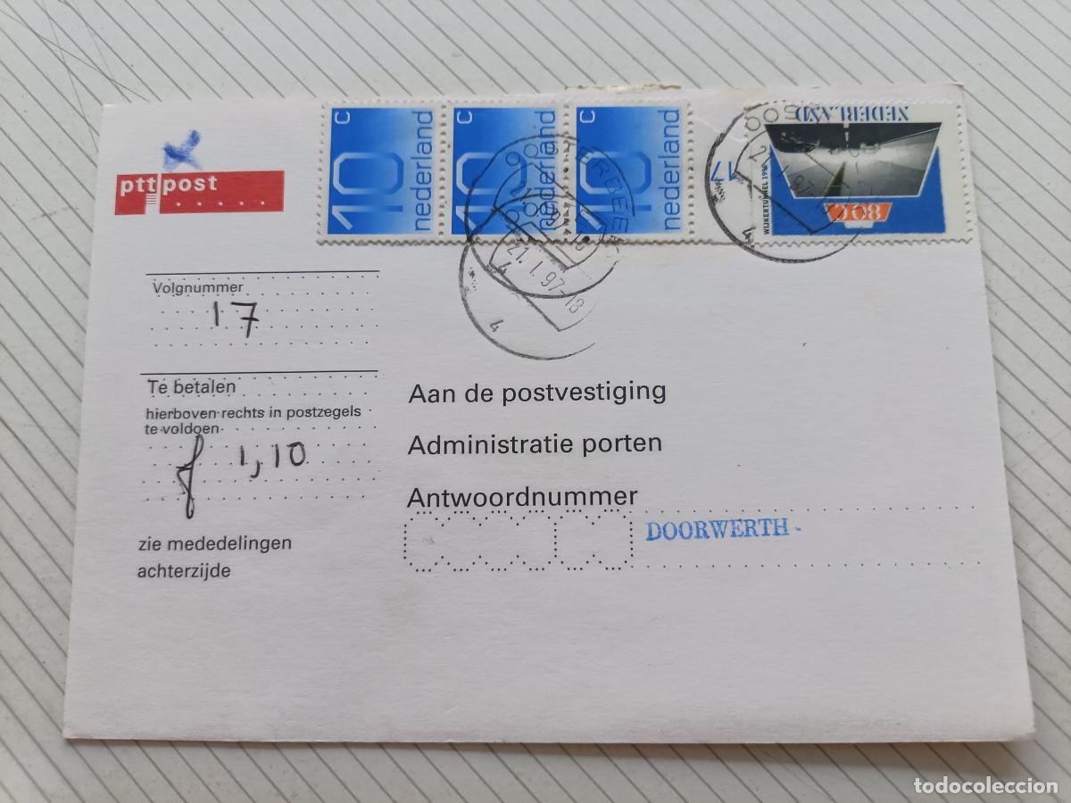 Sellos: Holanda, tarjeta, sobre postal de PTT Post utilizado para el cobro de tasas de franqueo insuficiente