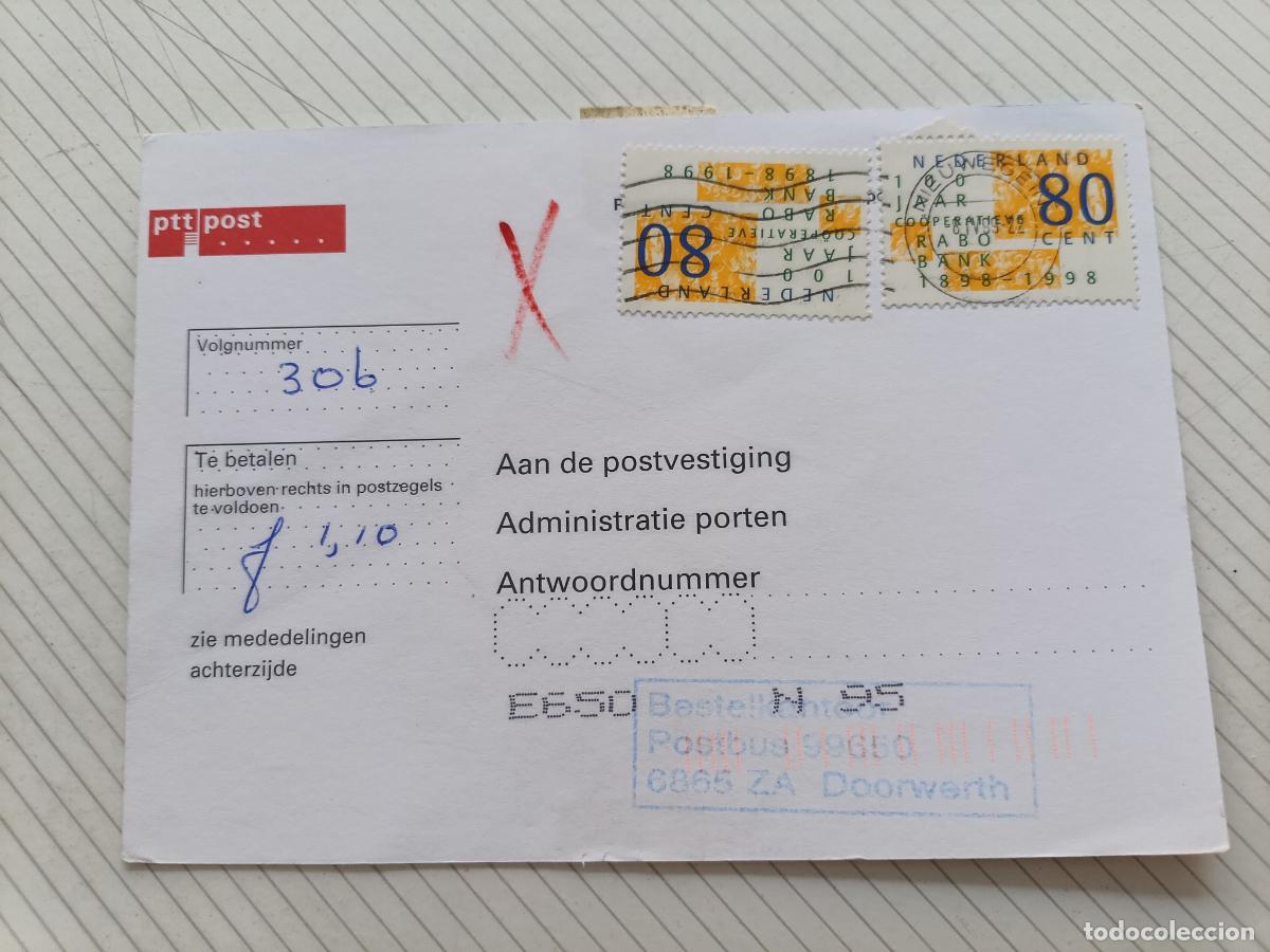 Sellos: Holanda, tarjeta, sobre postal de PTT Post utilizado para el cobro de tasas de franqueo insuficiente