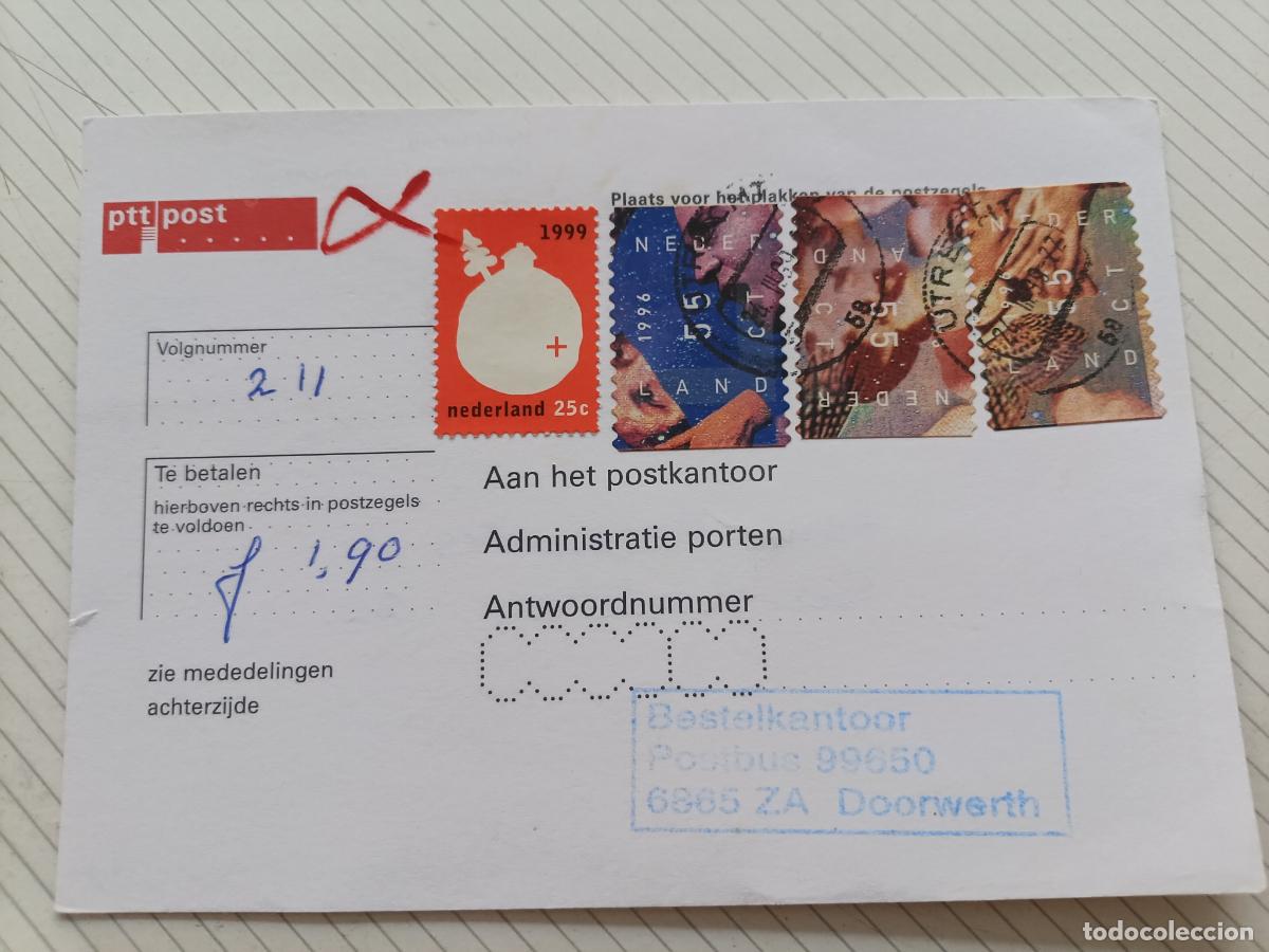 Sellos: Holanda, tarjeta, sobre postal de PTT Post utilizado para el cobro de tasas de franqueo insuficiente