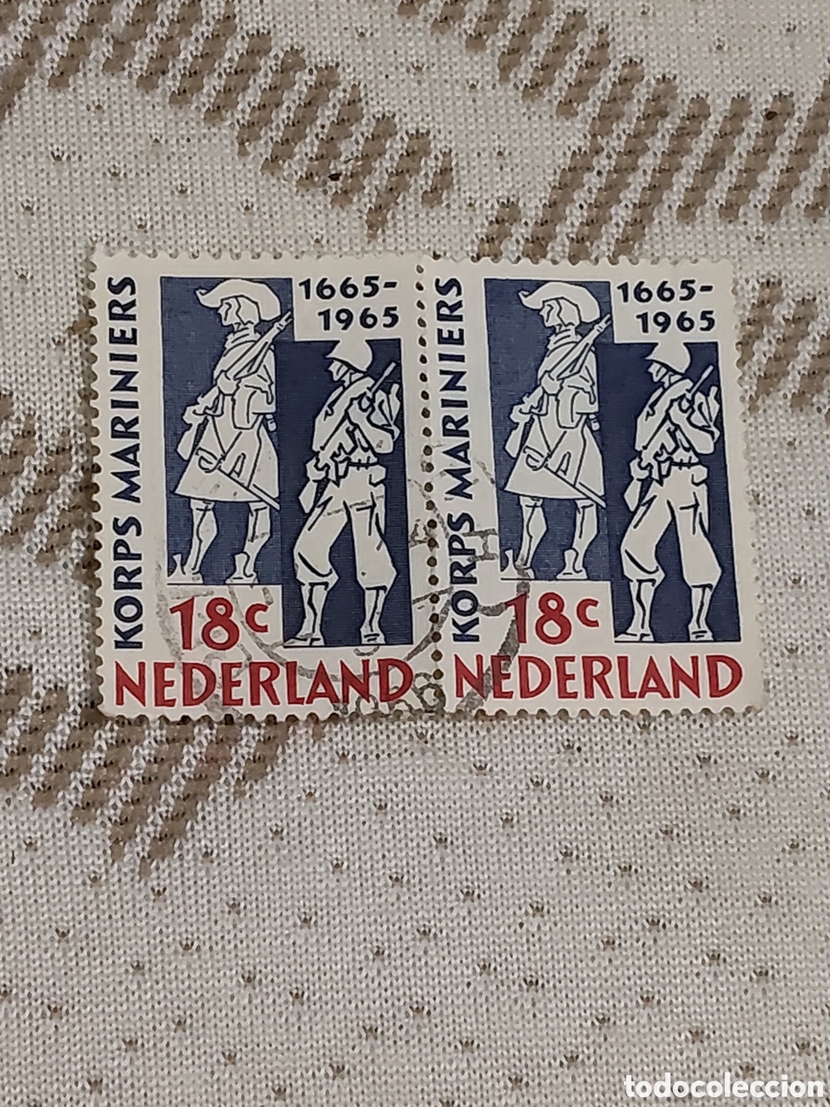 Sellos: Bloque de 2 sellos de Holanda Tricentenario de la infanter&iacute;a de marina holandesa 1965